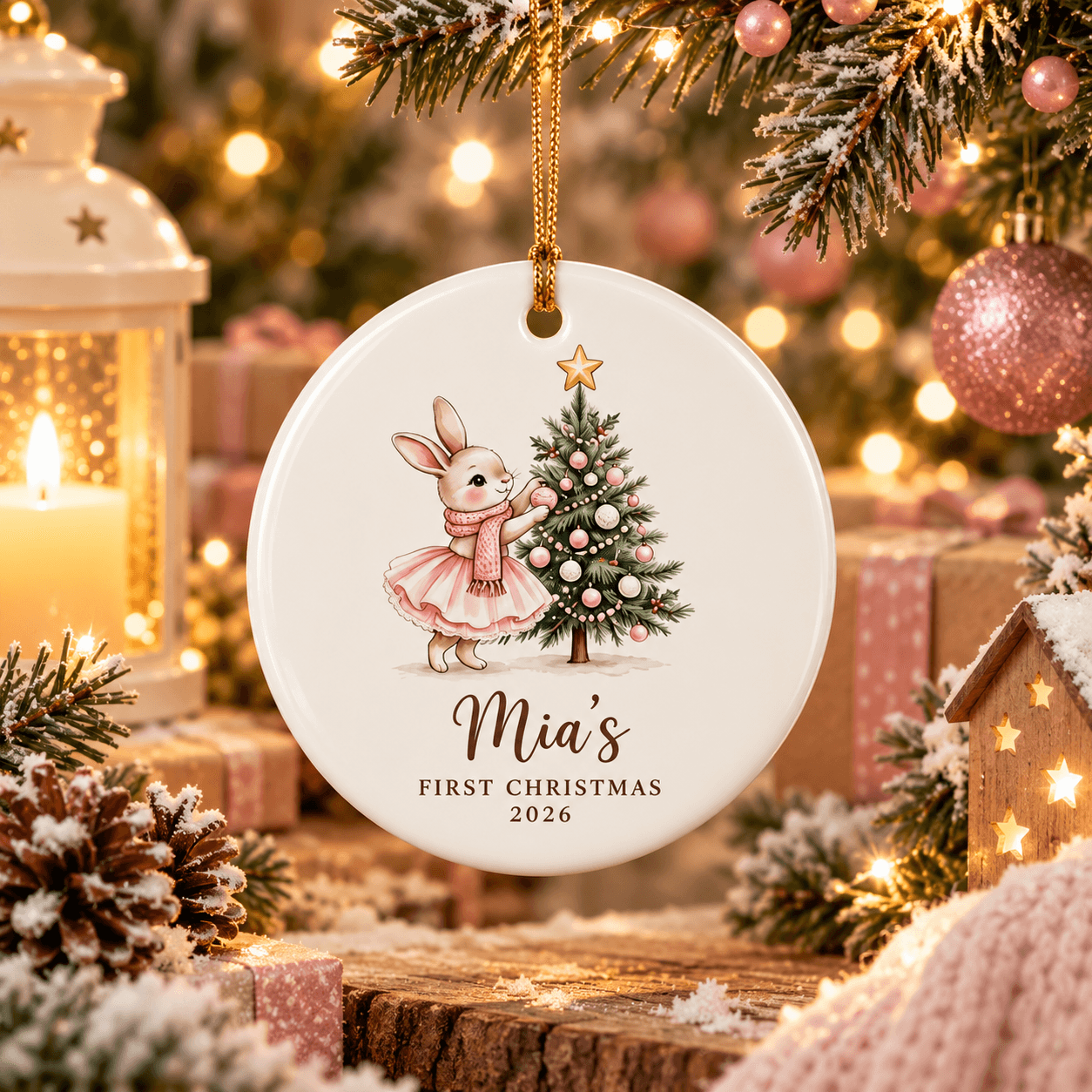 personalized baby first christmas ornament, custom name bunny christmas keepsake, baby girl first holiday gift 2026