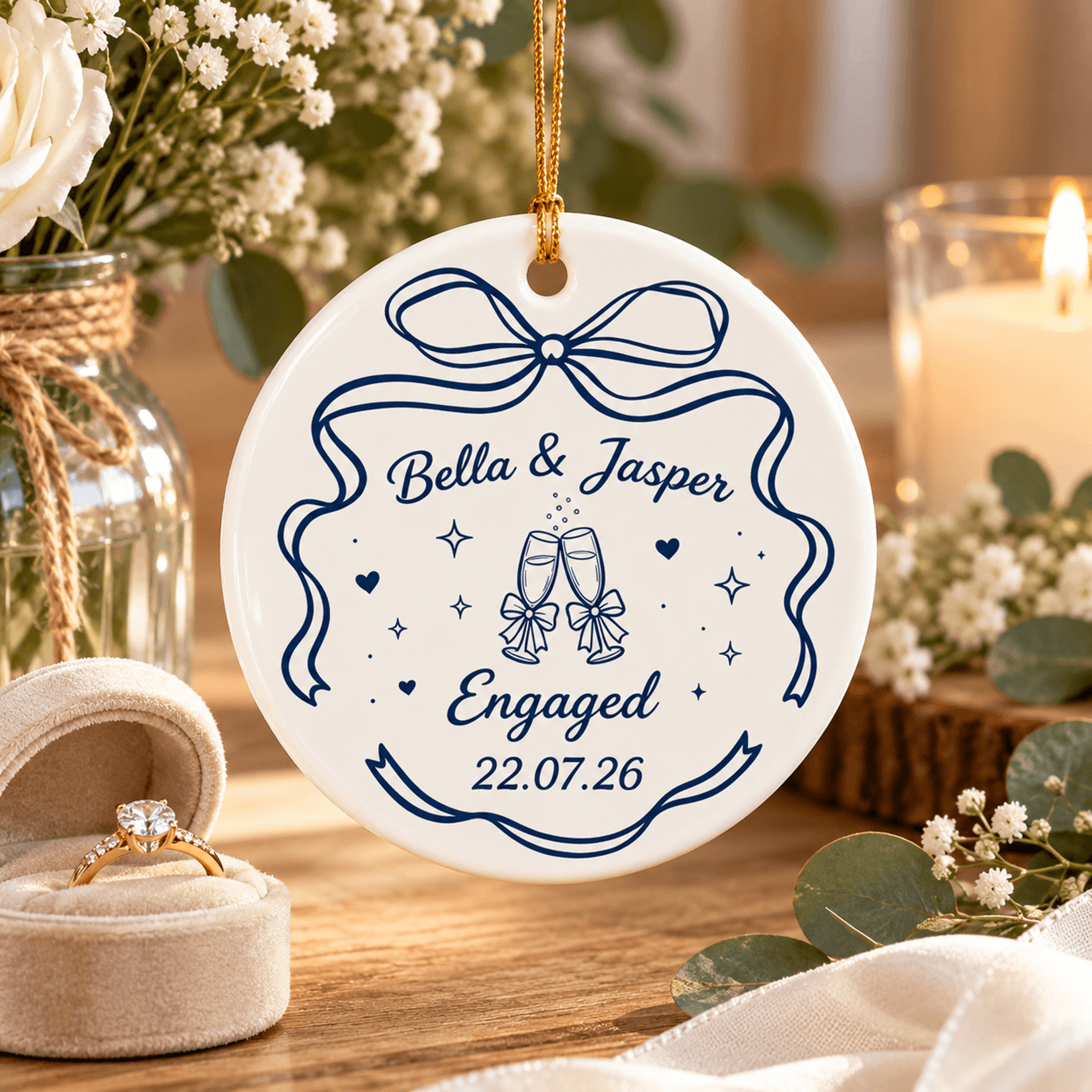 personalized engagement ornament, custom couple names & date keepsake, engaged christmas gift, engagement gift 2026