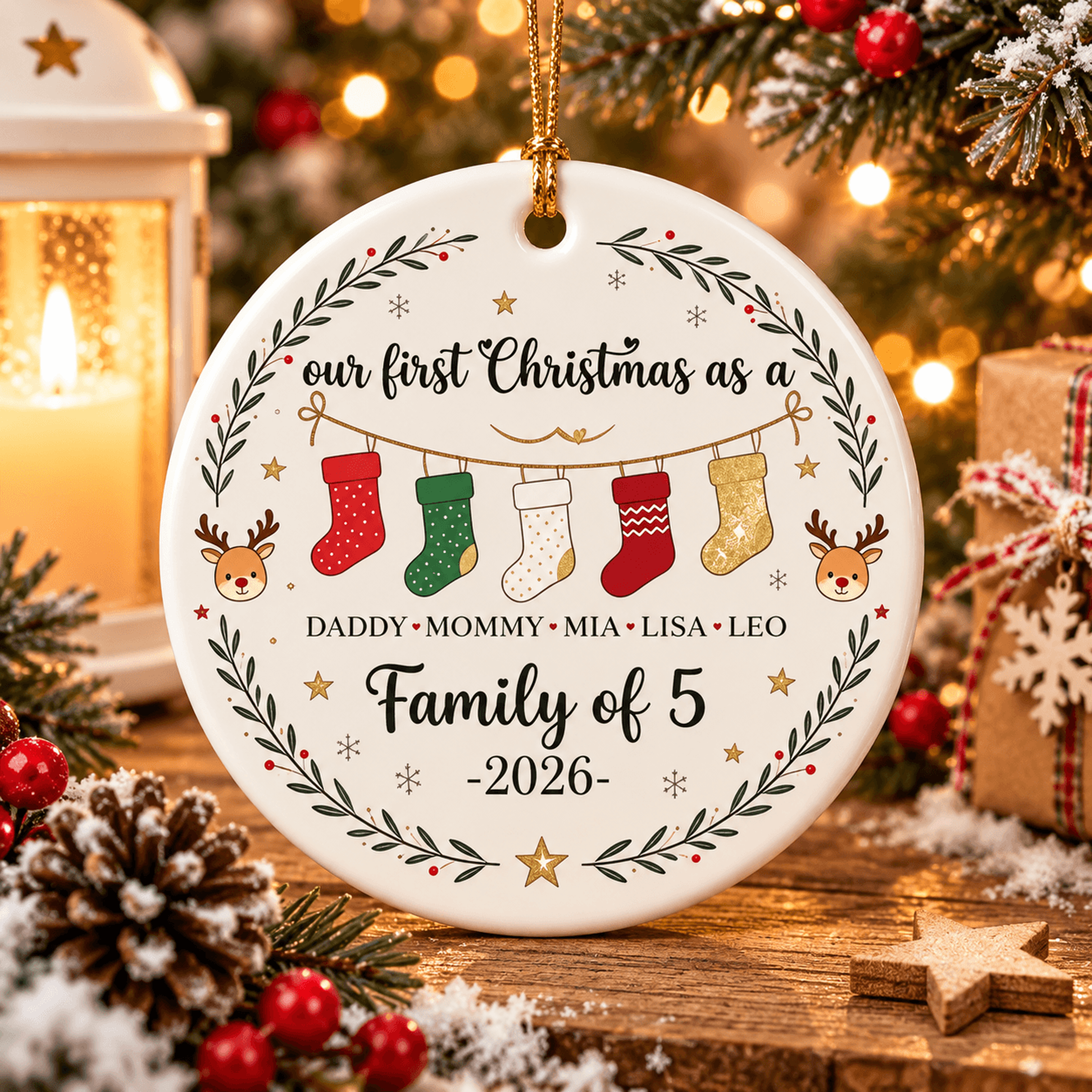 personalized family christmas ornament, custom family of 5 names 2026 keepsake, first christmas family holiday gift