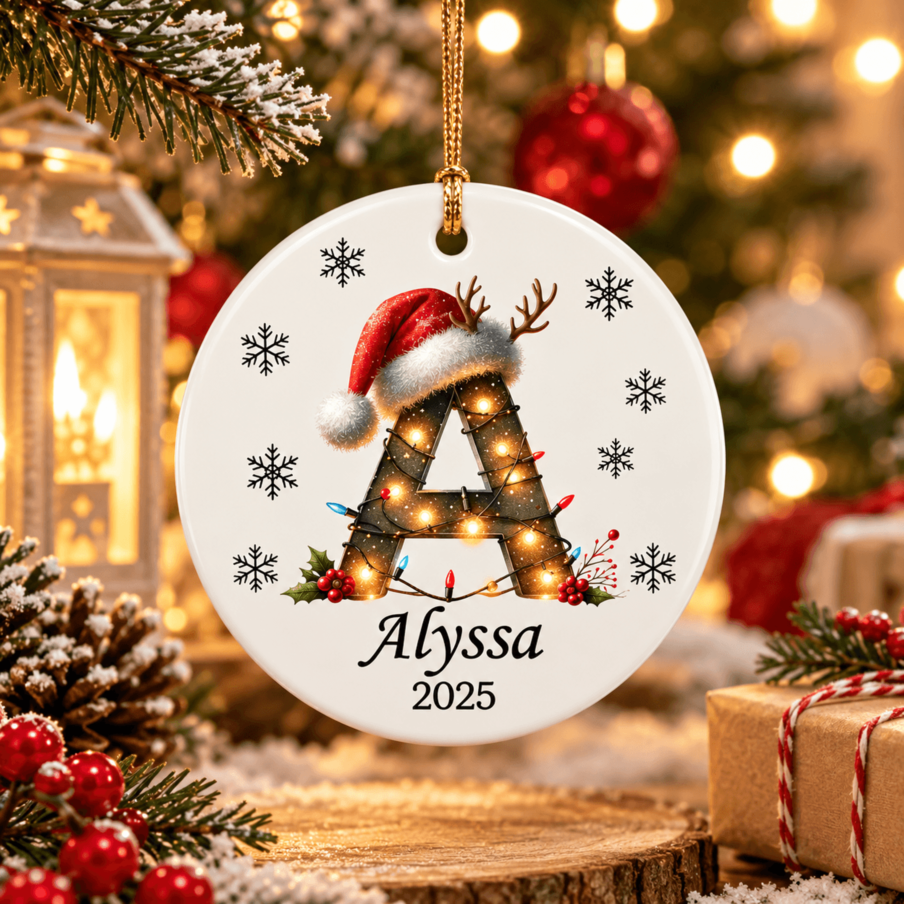 personalized initial christmas ornament, custom name monogram keepsake, festive letter holiday ornament, christmas gift
