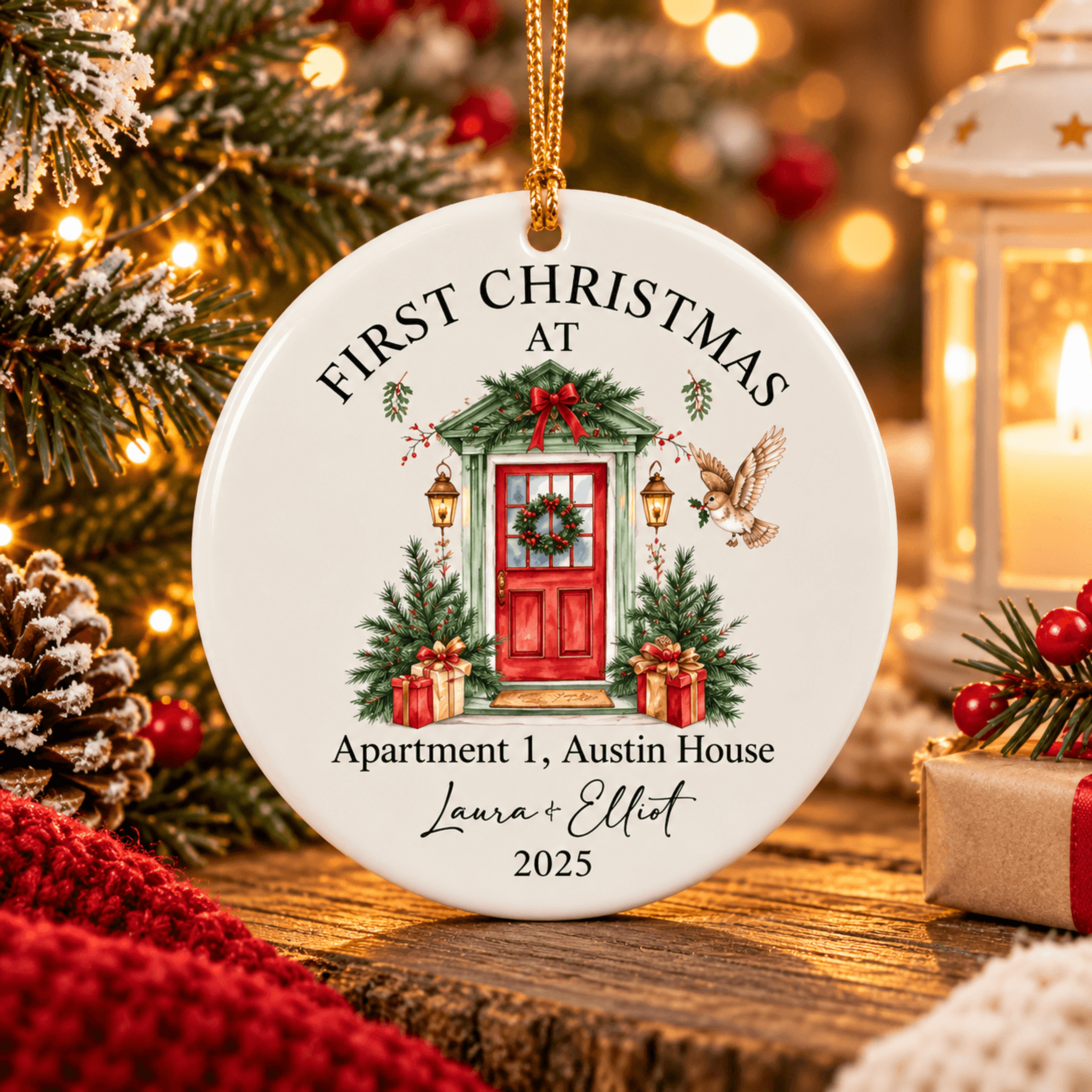 personalized first christmas at new home ornament, custom address couple names keepsake, new home christmas gift 2025