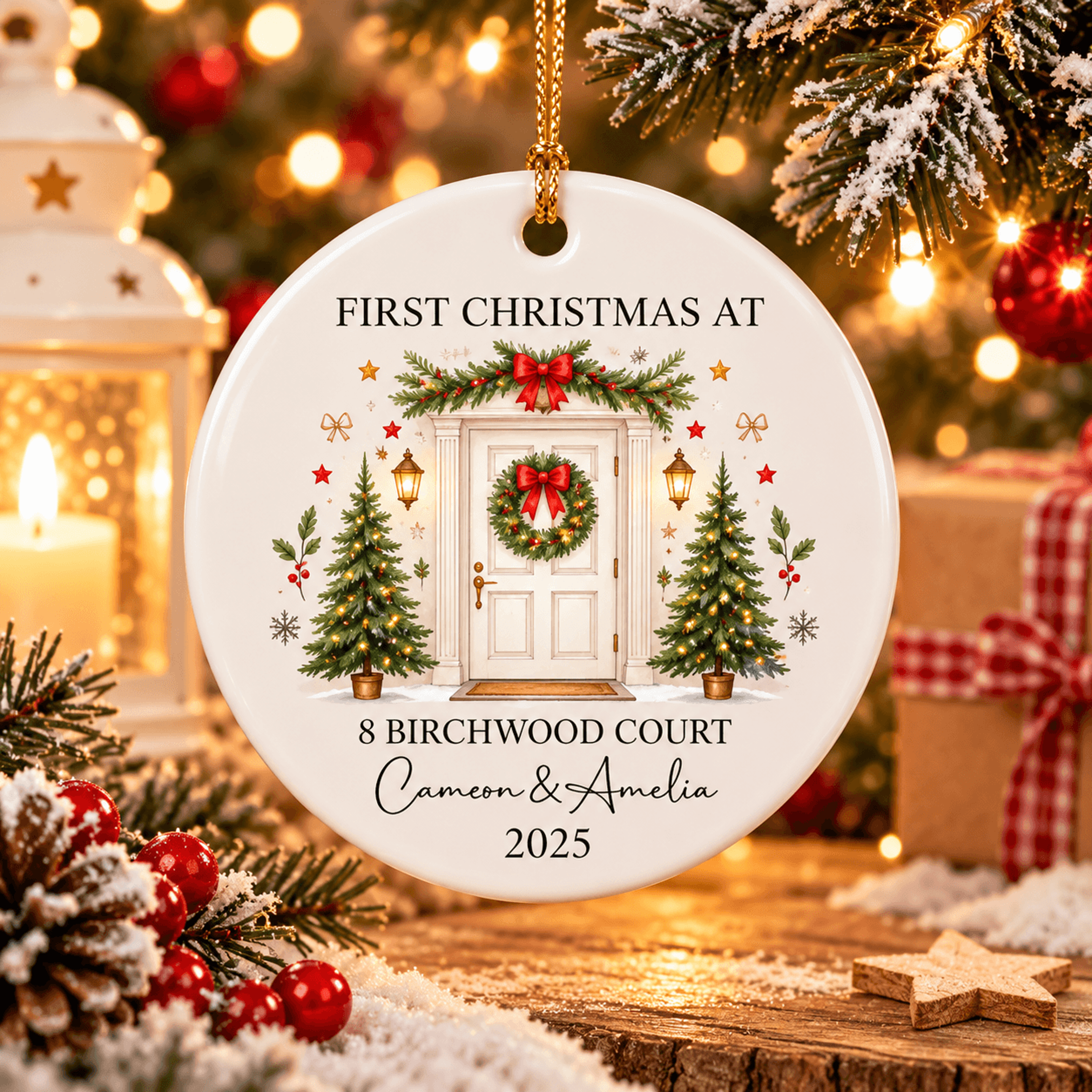 personalized first christmas at new home ornament, custom address couple names keepsake, new house christmas gift 2025