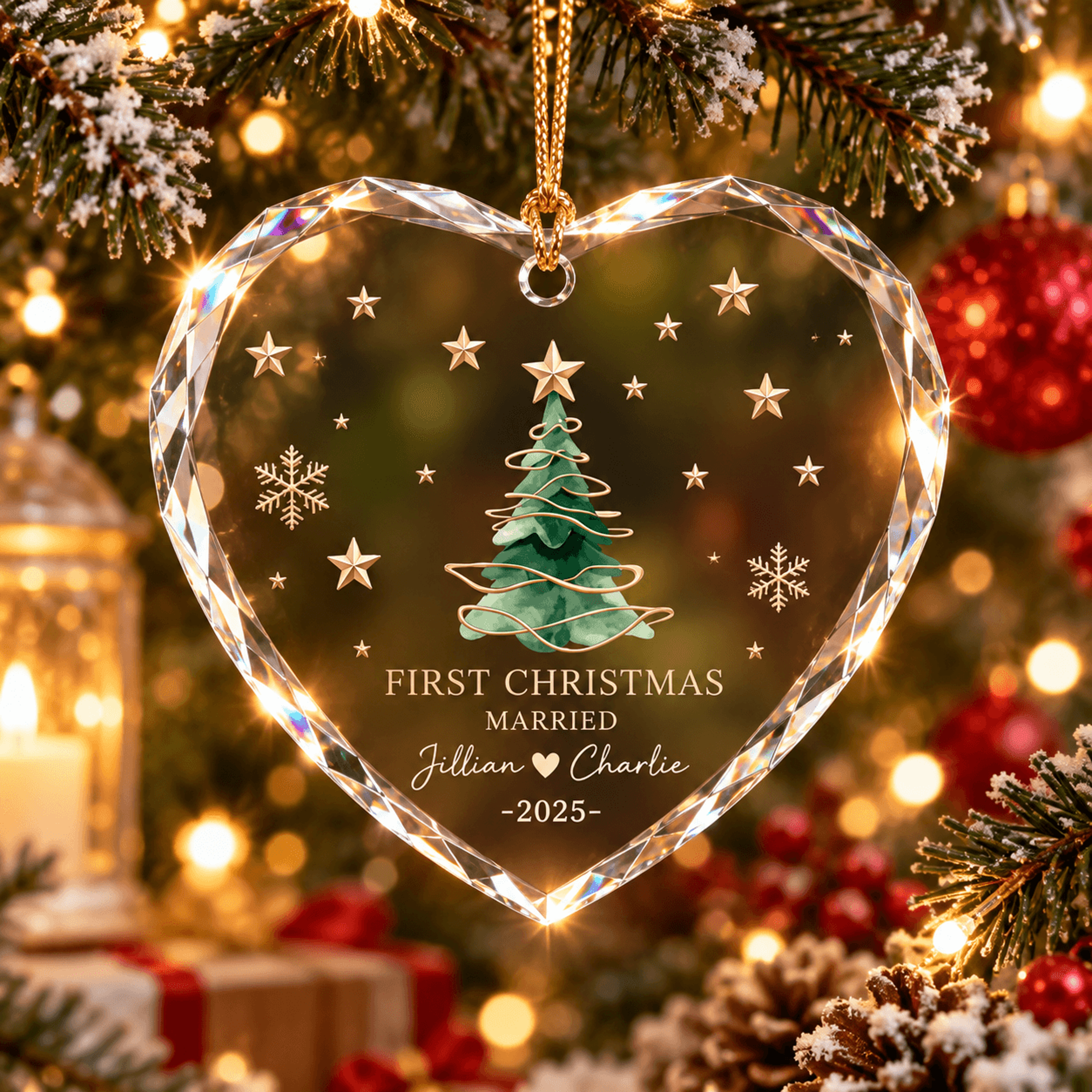 personalized first christmas married ornament, custom couple names heart keepsake, newlywed christmas tree gift 2025