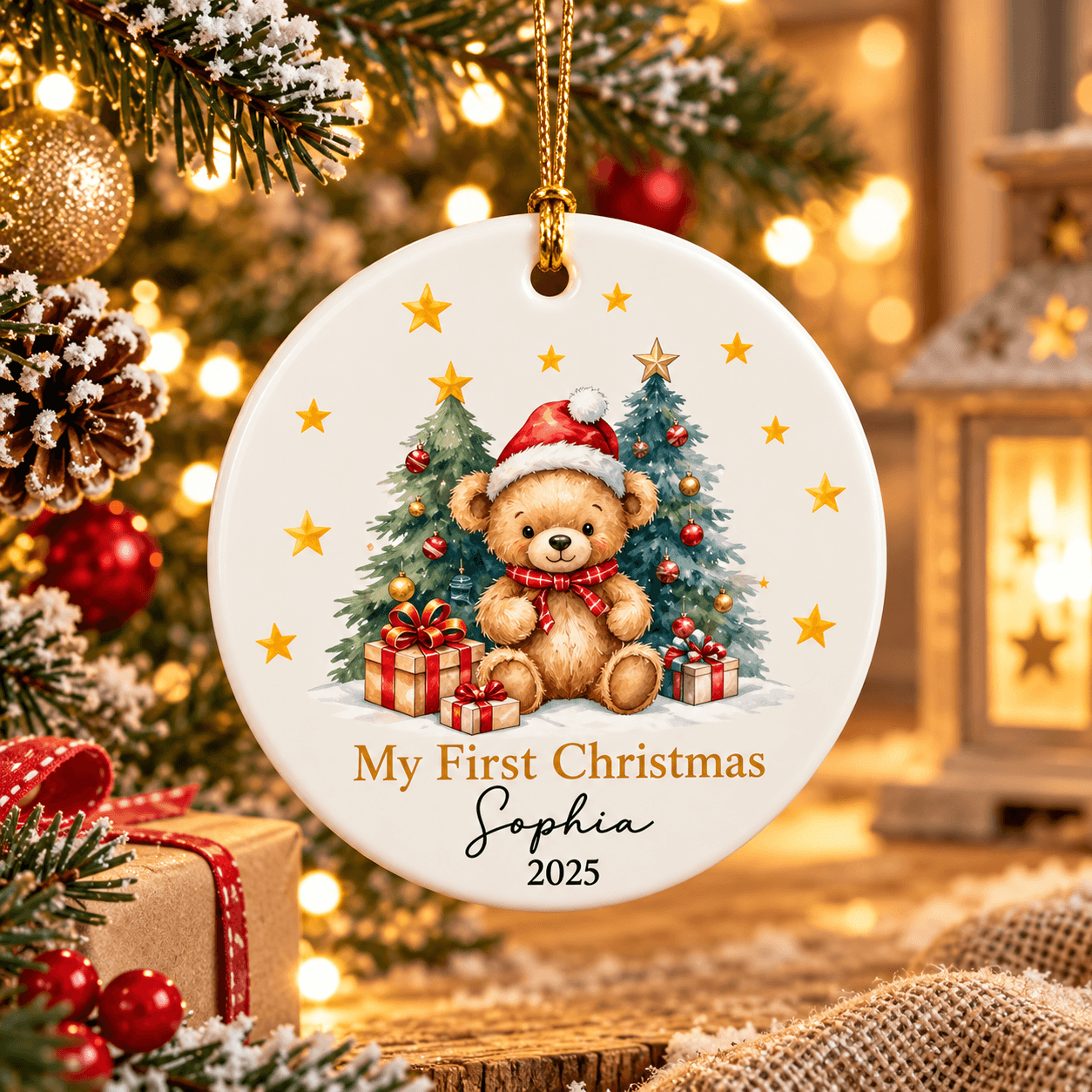 personalized baby first christmas ornament, custom name & year teddy bear keepsake, baby christmas gift, 2025 ornament