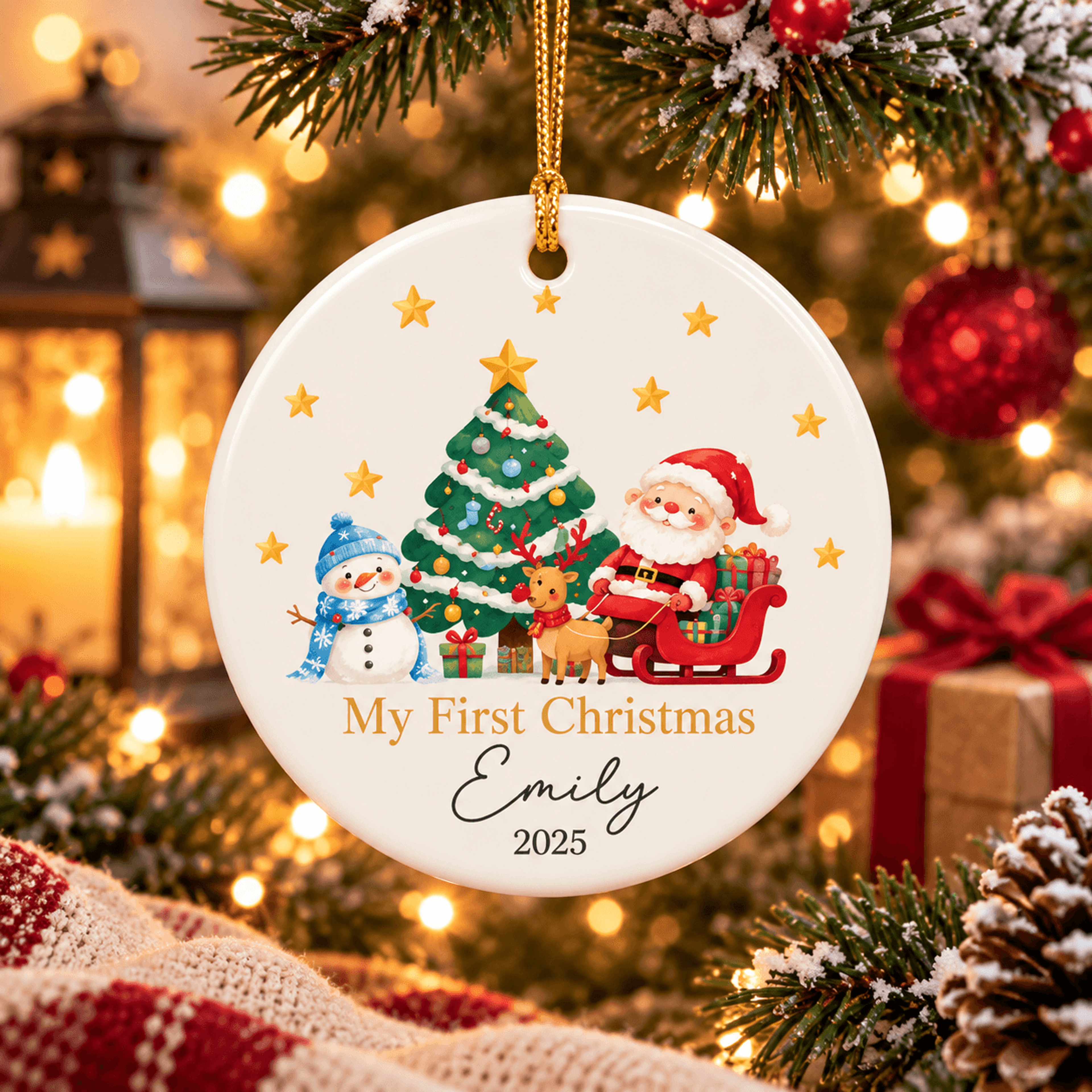 personalized first christmas ornament, custom name & year santa snowman reindeer keepsake, baby christmas gift 2025