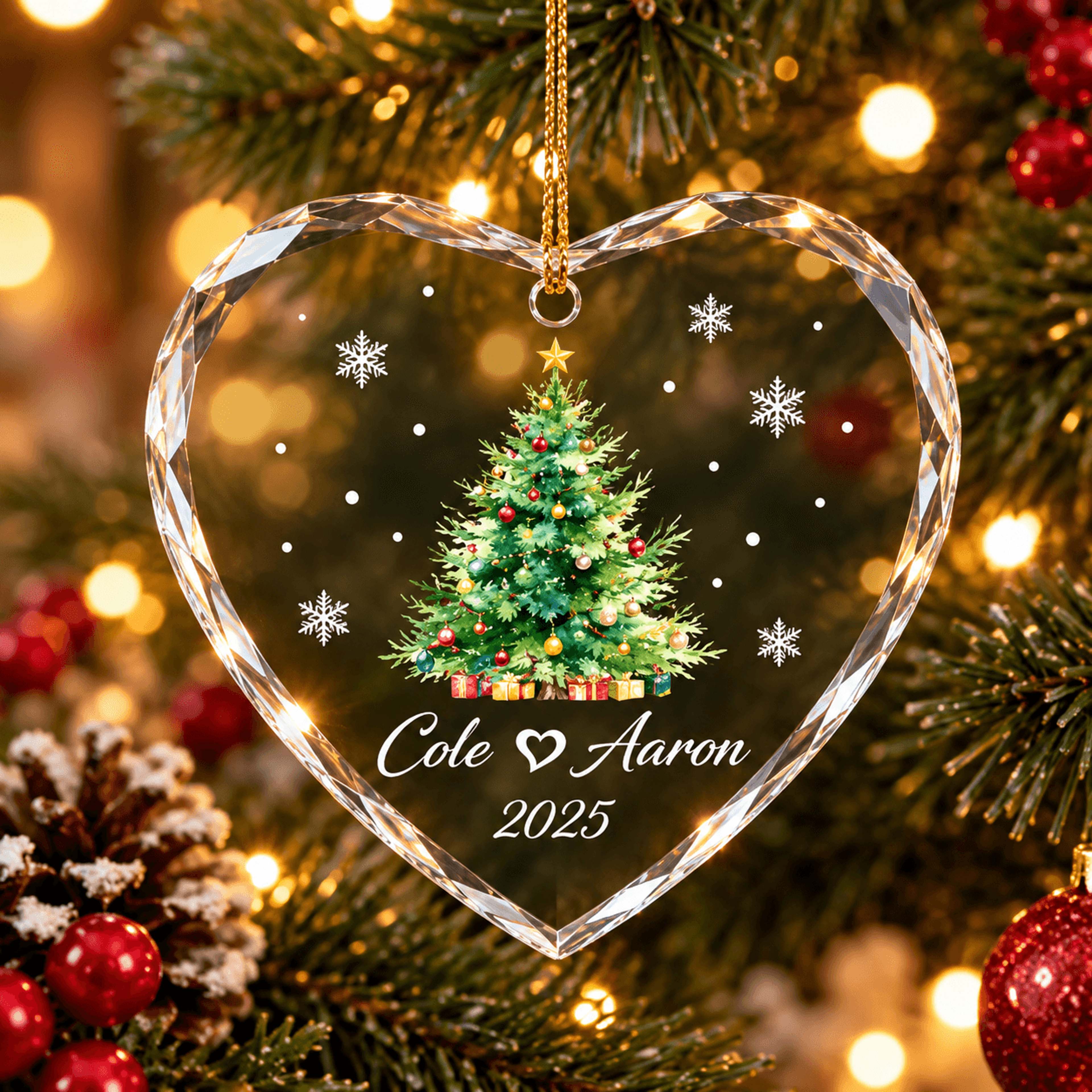 personalized couple christmas ornament, custom heart ornament, names and year keepsake, romantic christmas tree gift