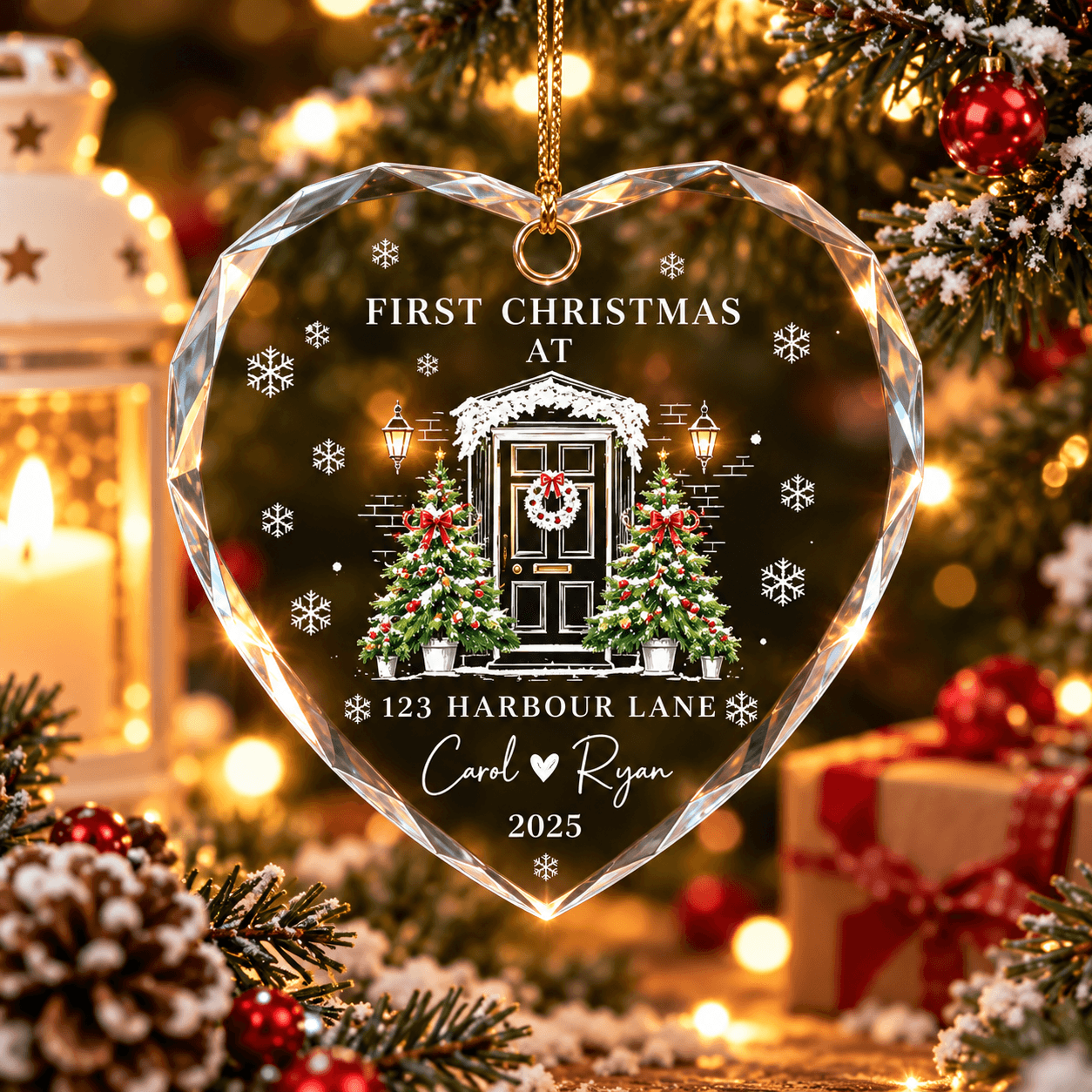 personalized first christmas home ornament, custom couple heart ornament, new home address keepsake, christmas gift