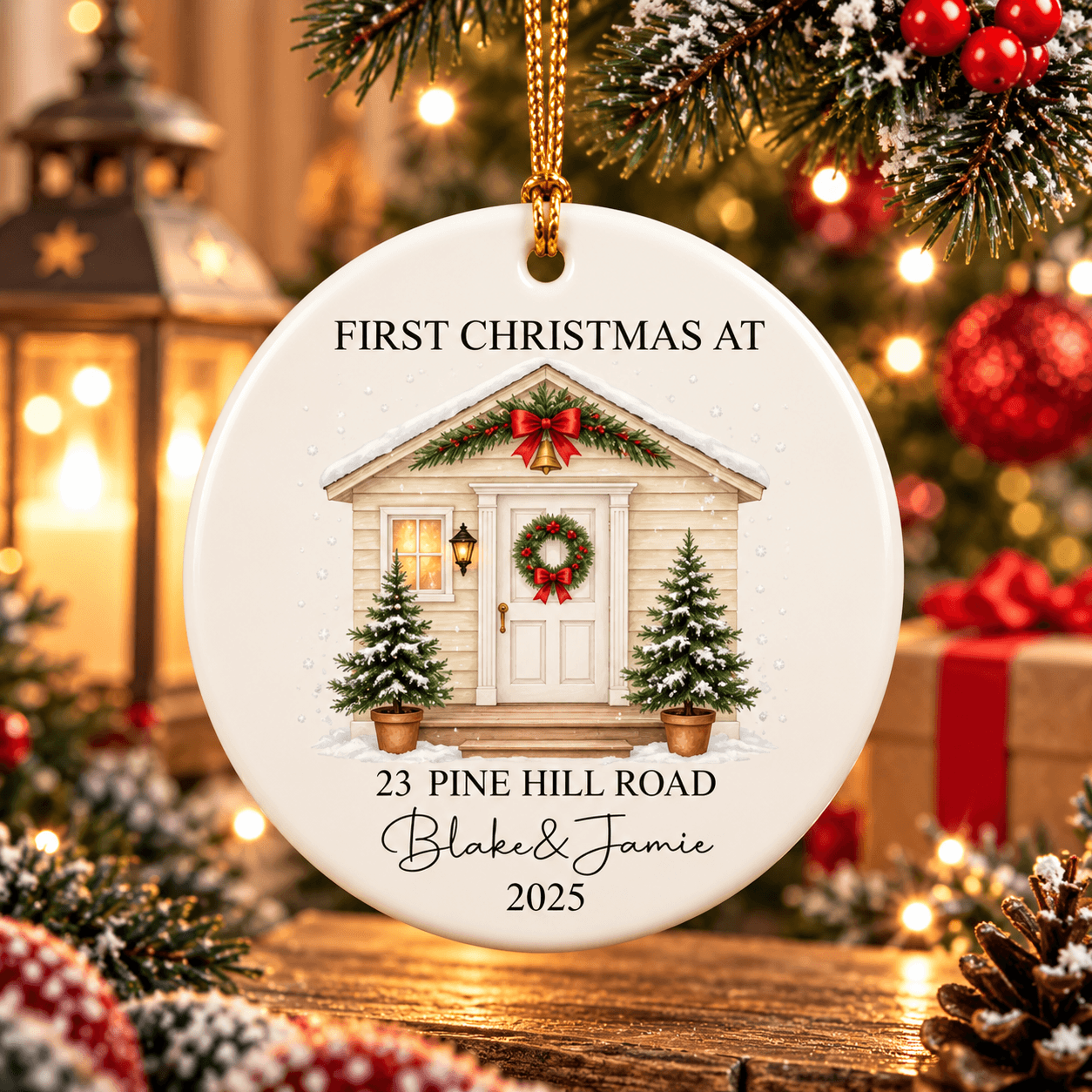 personalized first christmas home ornament, custom address couple ornament, new home christmas keepsake, housewarming