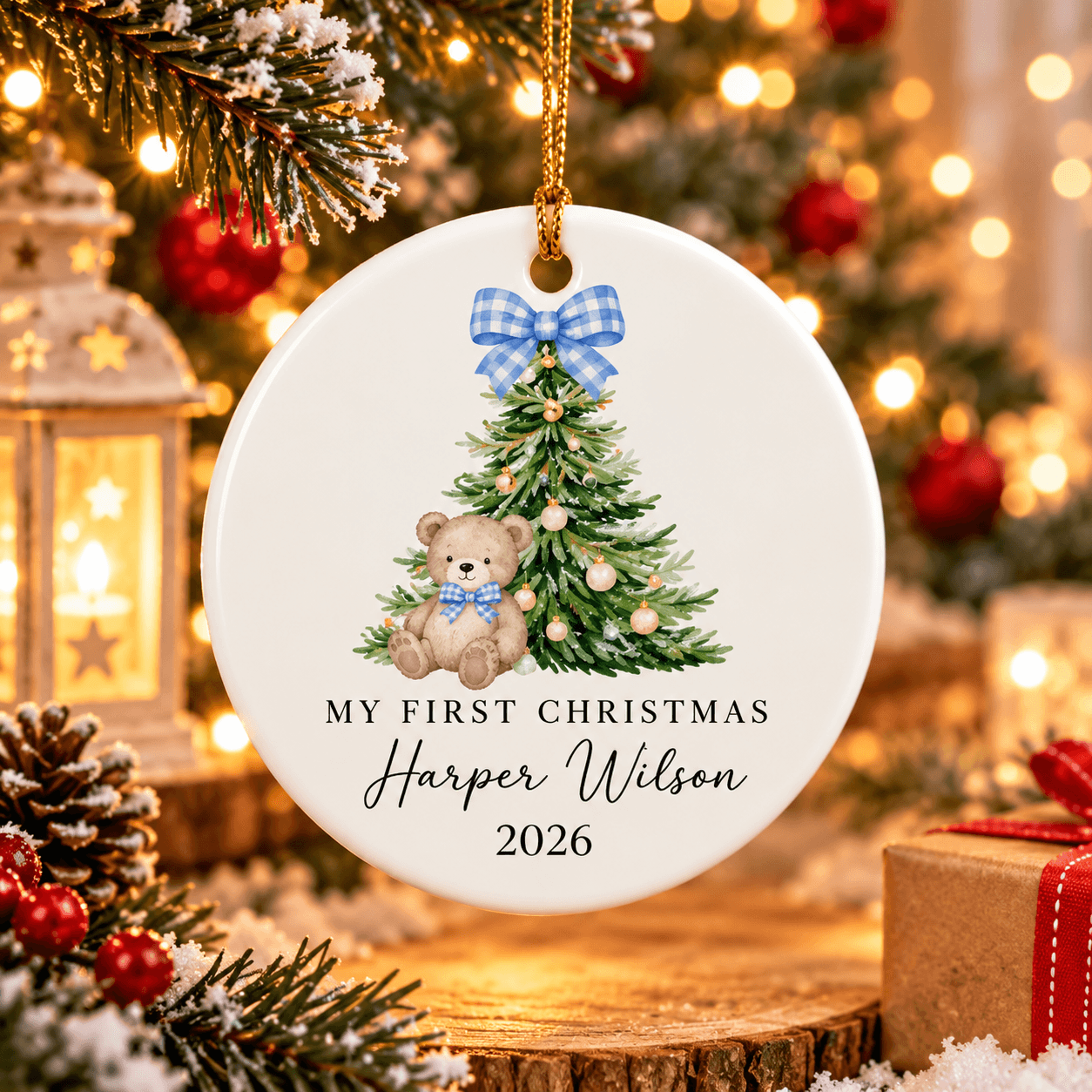personalized baby first christmas ornament, custom name year keepsake, teddy bear christmas tree ornament, baby gift2026