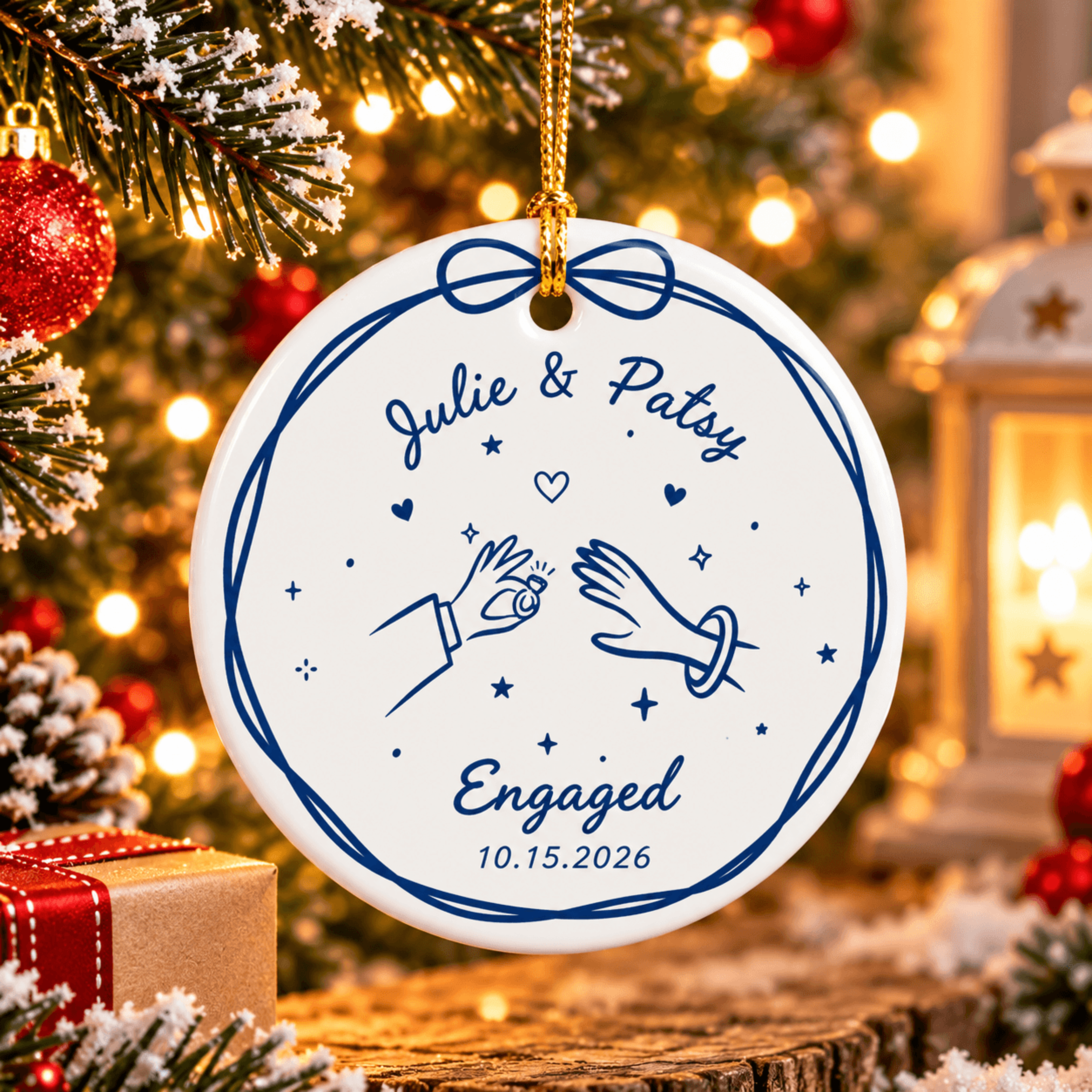 personalized engagement christmas ornament, custom couple names & engagement date keepsake, newly engaged gift 2026
