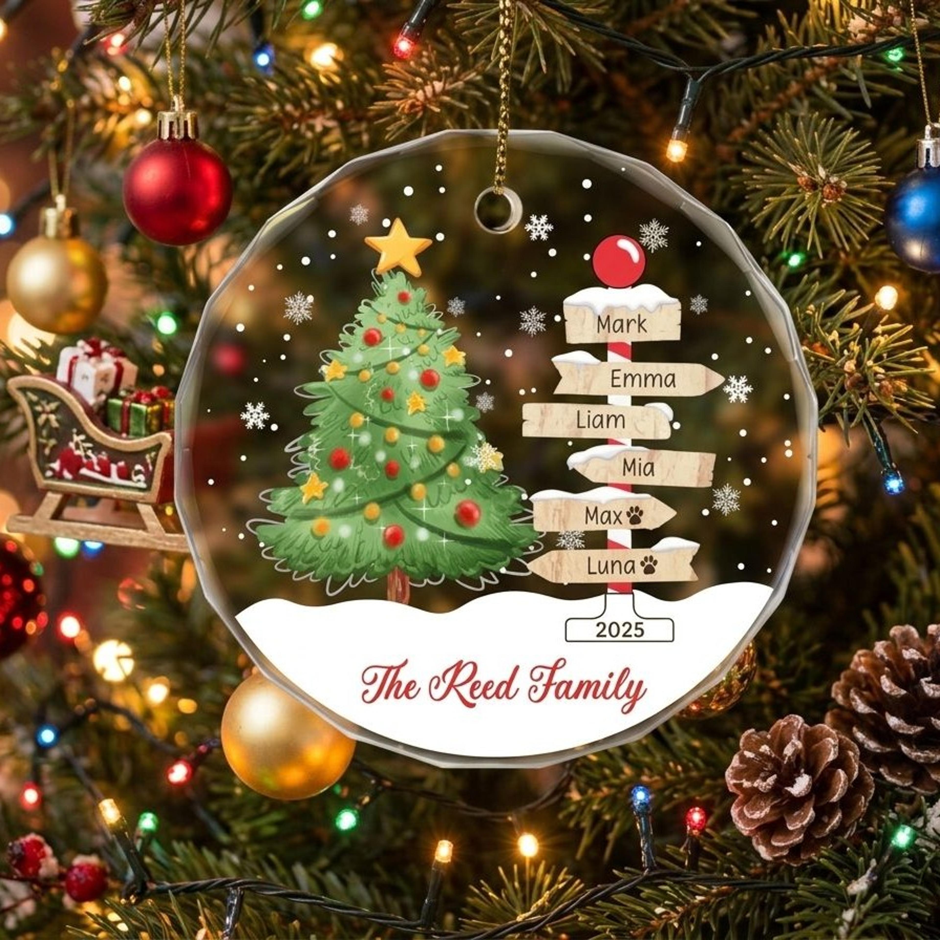 personalized family christmas ornament 2025, custom family names & pet names ornament, christmas tree family keepsake