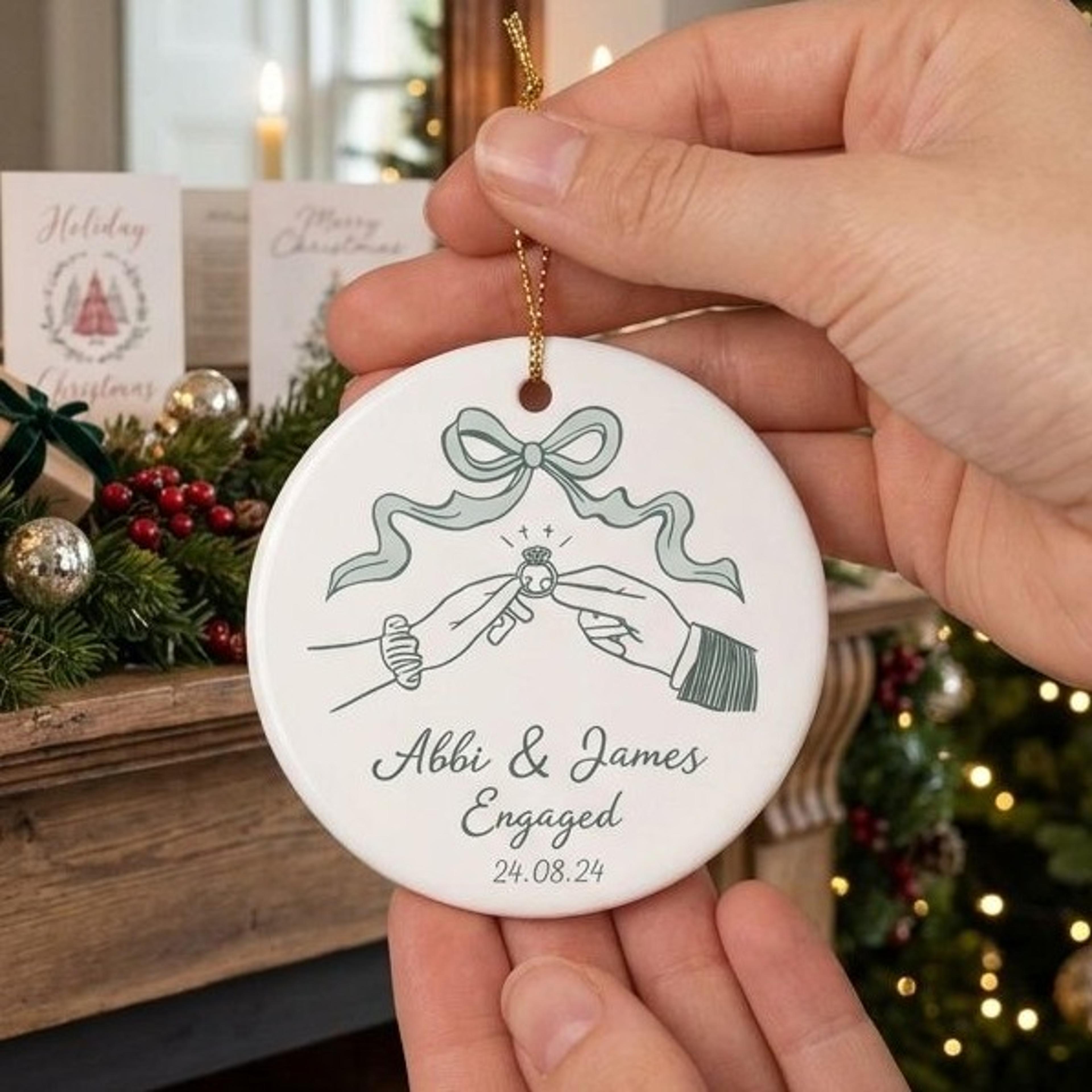 personalized engagement ornament, custom couple names & engagement date christmas ornament, engaged couple keepsake gift