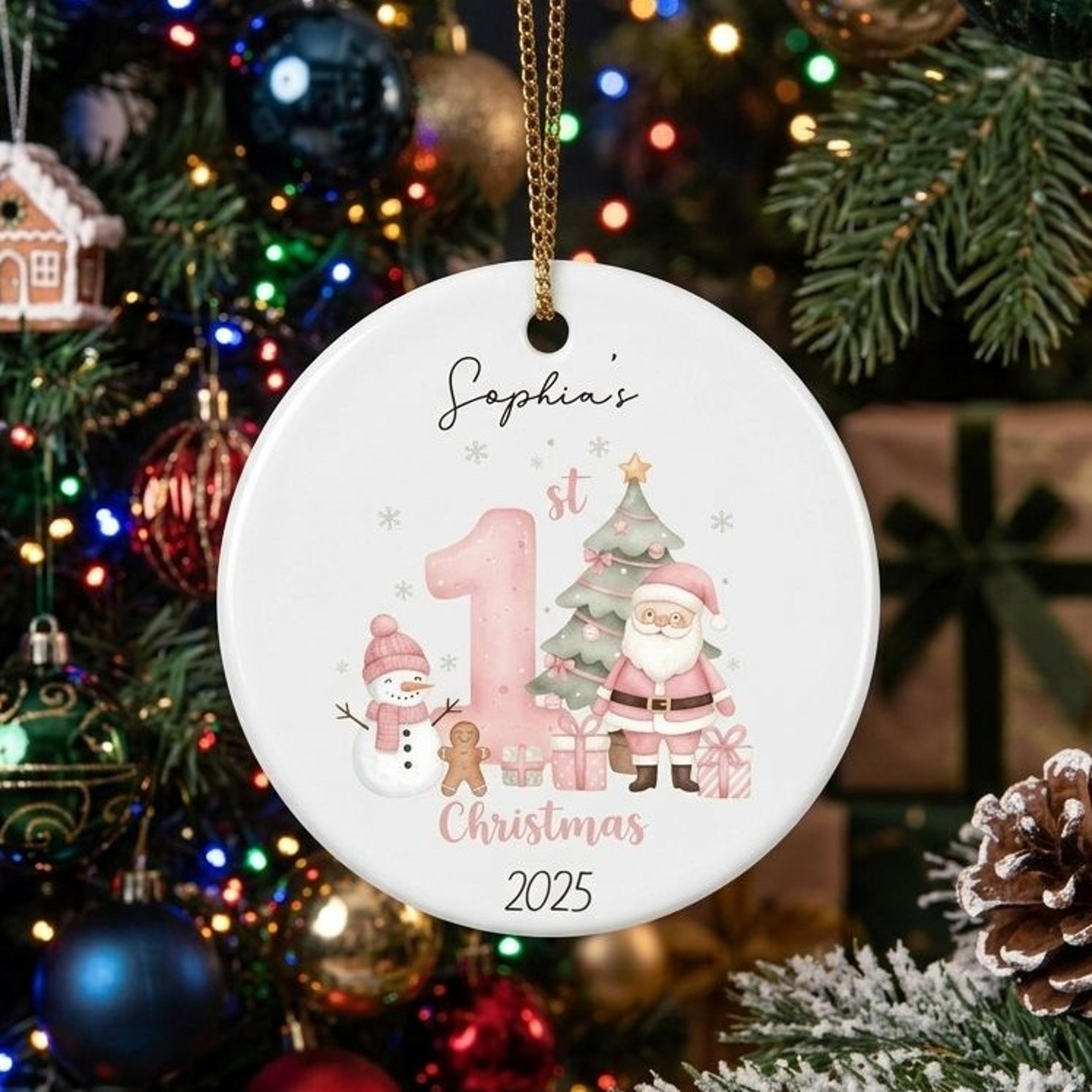 personalized baby first christmas ornament, custom name & year 1st christmas keepsake, baby girl holiday ornament gift