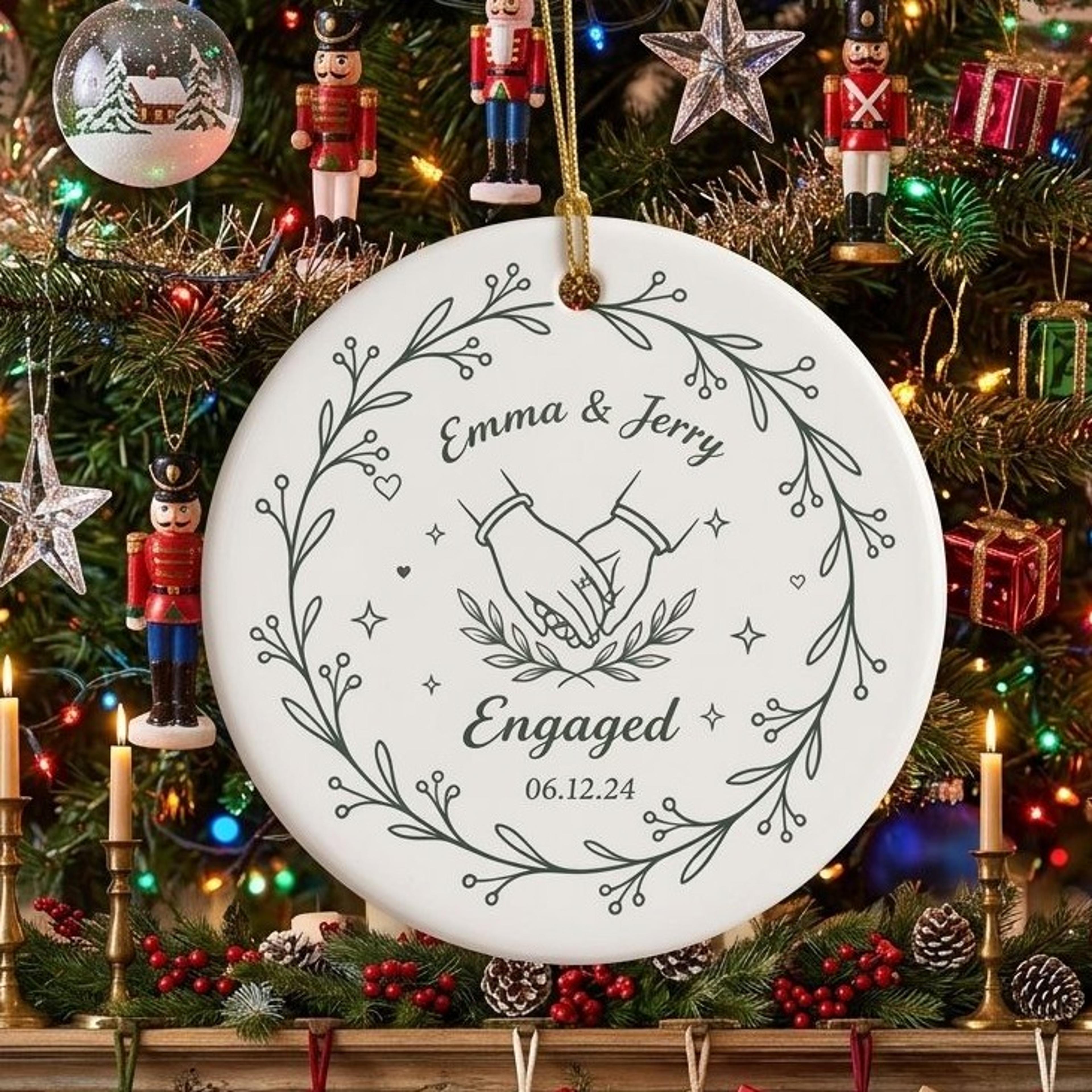 personalized engagement ornament, custom couple names & engagement date christmas keepsake, newly engaged couple gift