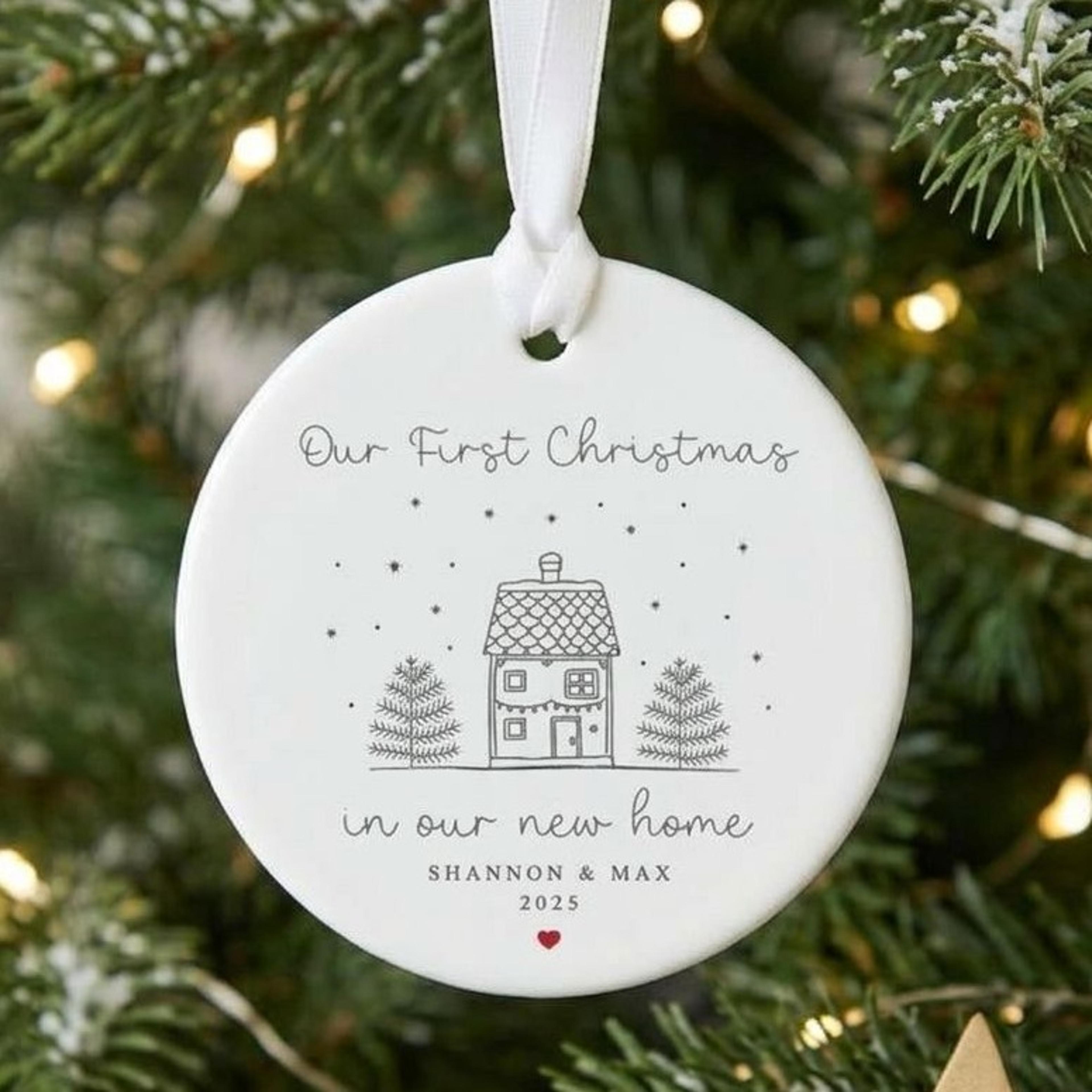 personalized first christmas new home ornament, custom couple names & year keepsake, new home christmas gift