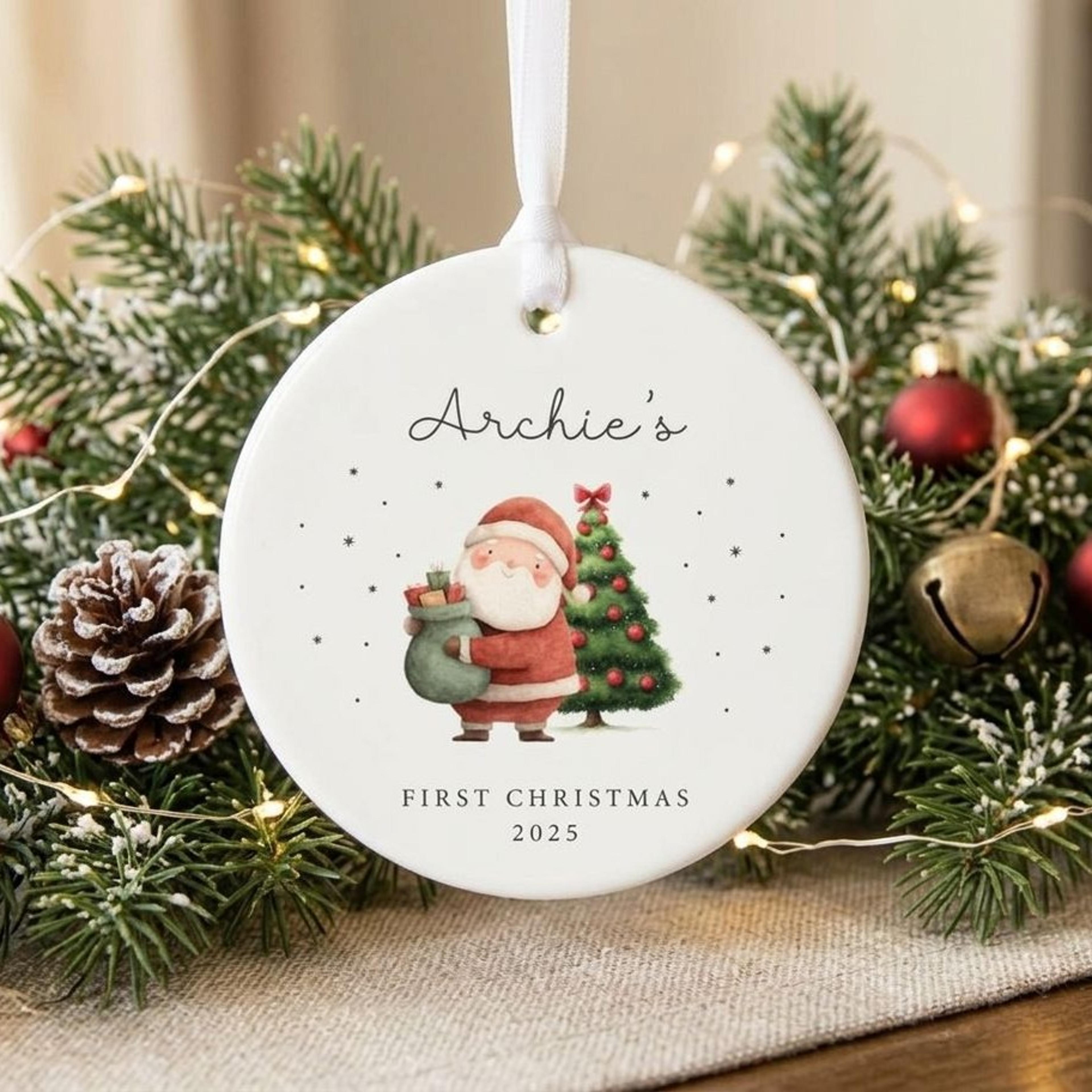 personalized first christmas ornament, custom name & year christmas keepsake, santa christmas tree ornament, kids gift