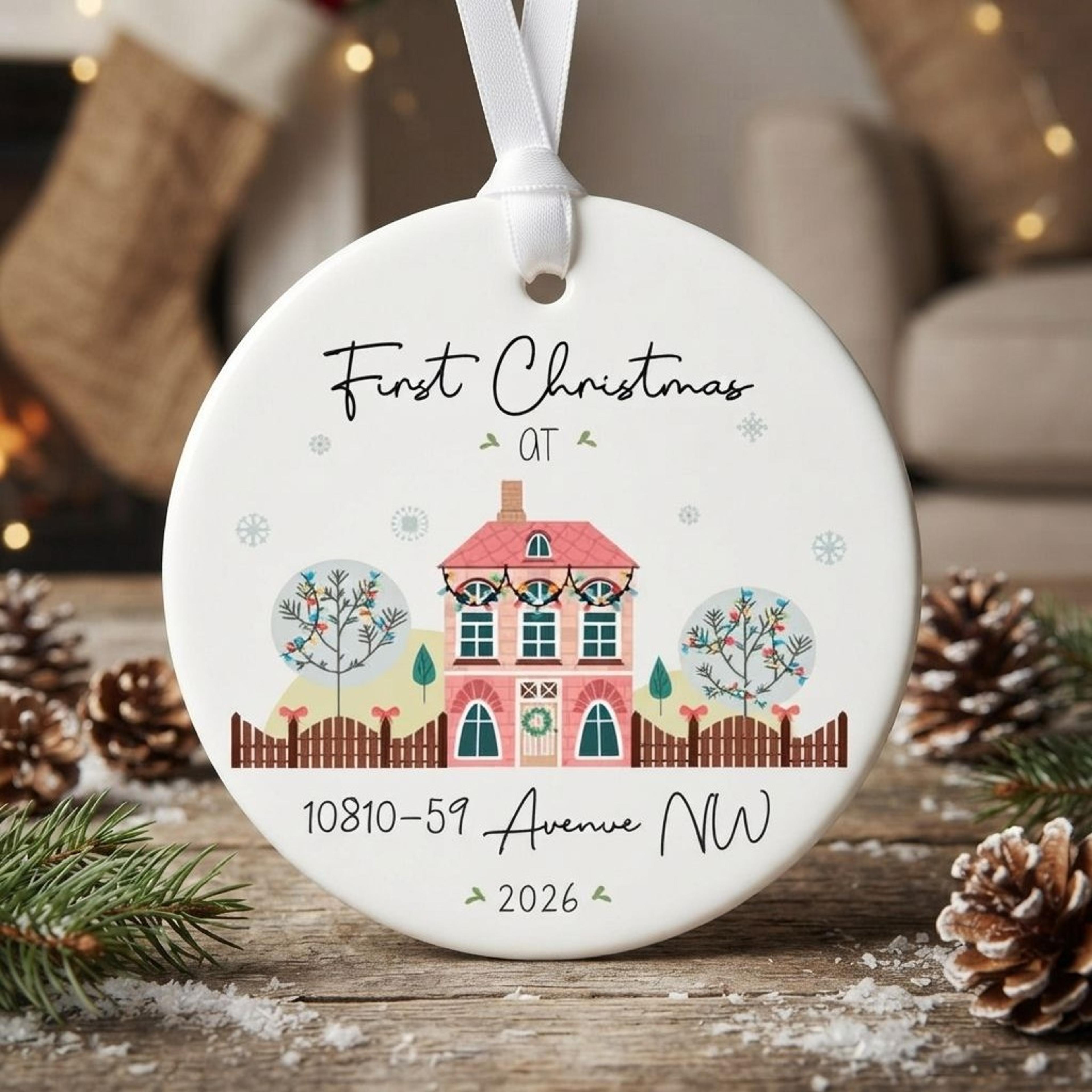 personalized first christmas in new home ornament 2026, custom address house keepsake, first home christmas gift for hom