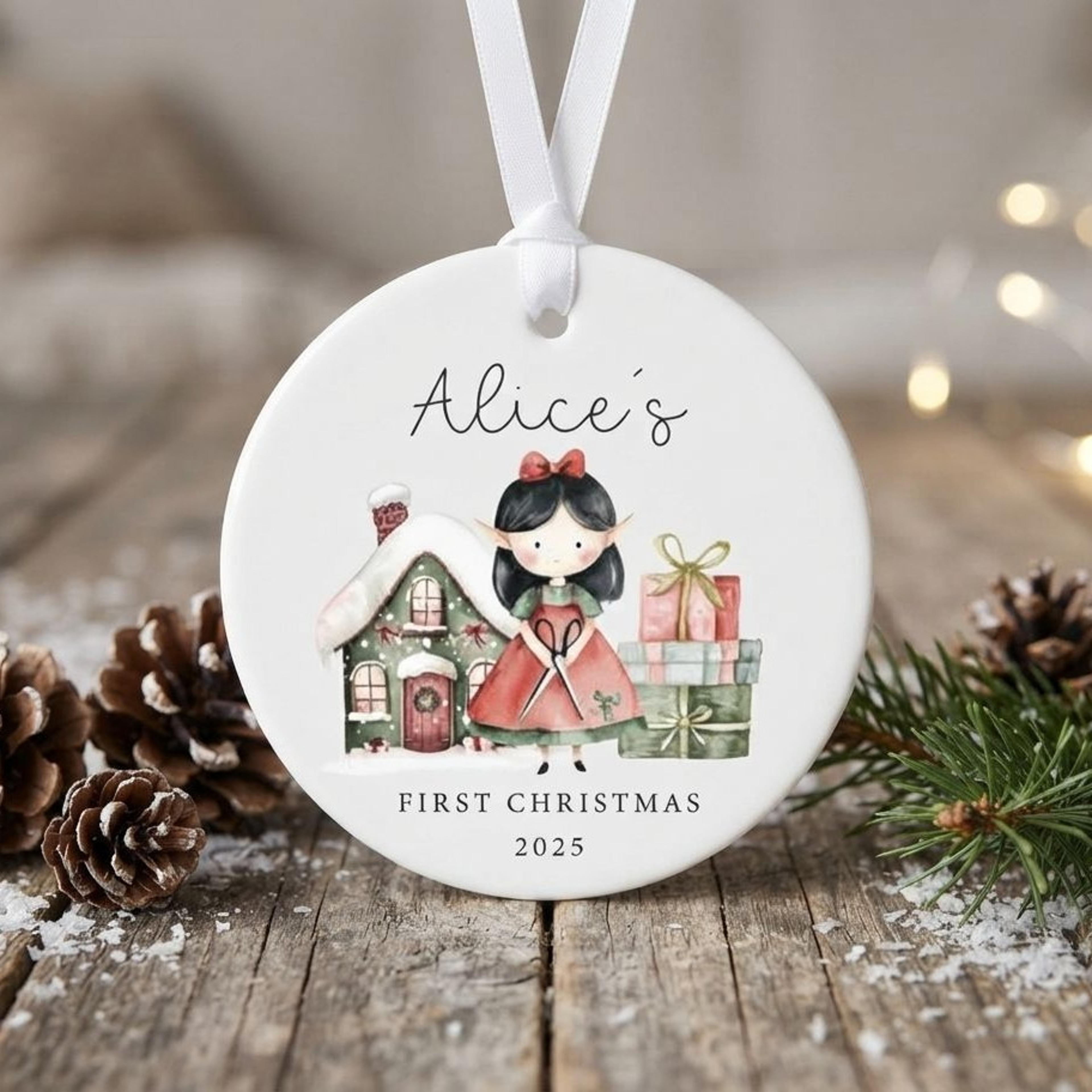 personalized baby girl first christmas ornament 2025, custom name cute girl keepsake, watercolor christmas gift, newborn