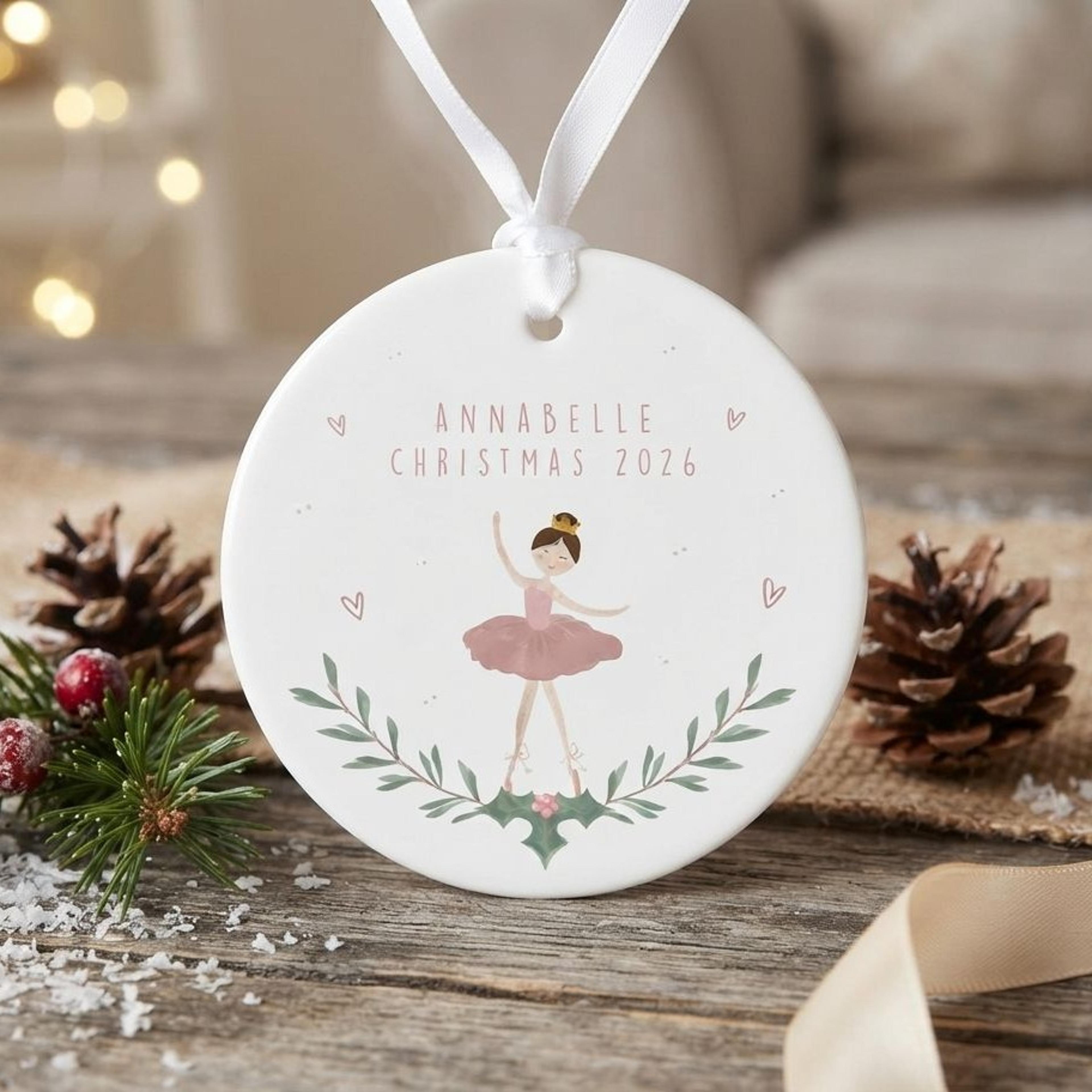 personalized ballerina christmas ornament 2026, custom name ballet dancer xmas gift, pink tutu keepsake for girls