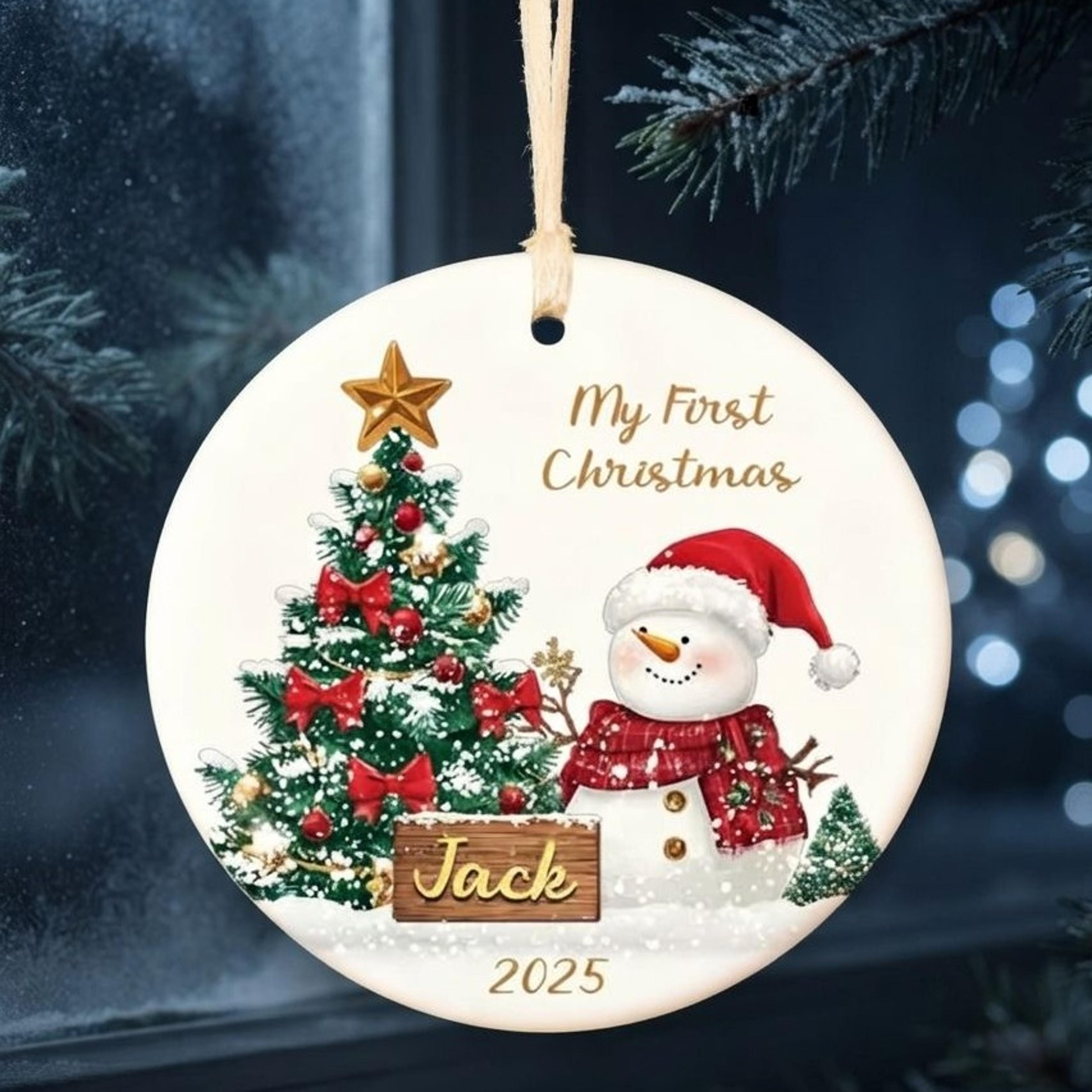 personalized baby first christmas ornament 2025, custom name snowman christmas tree ornament, newborn holiday keepsake