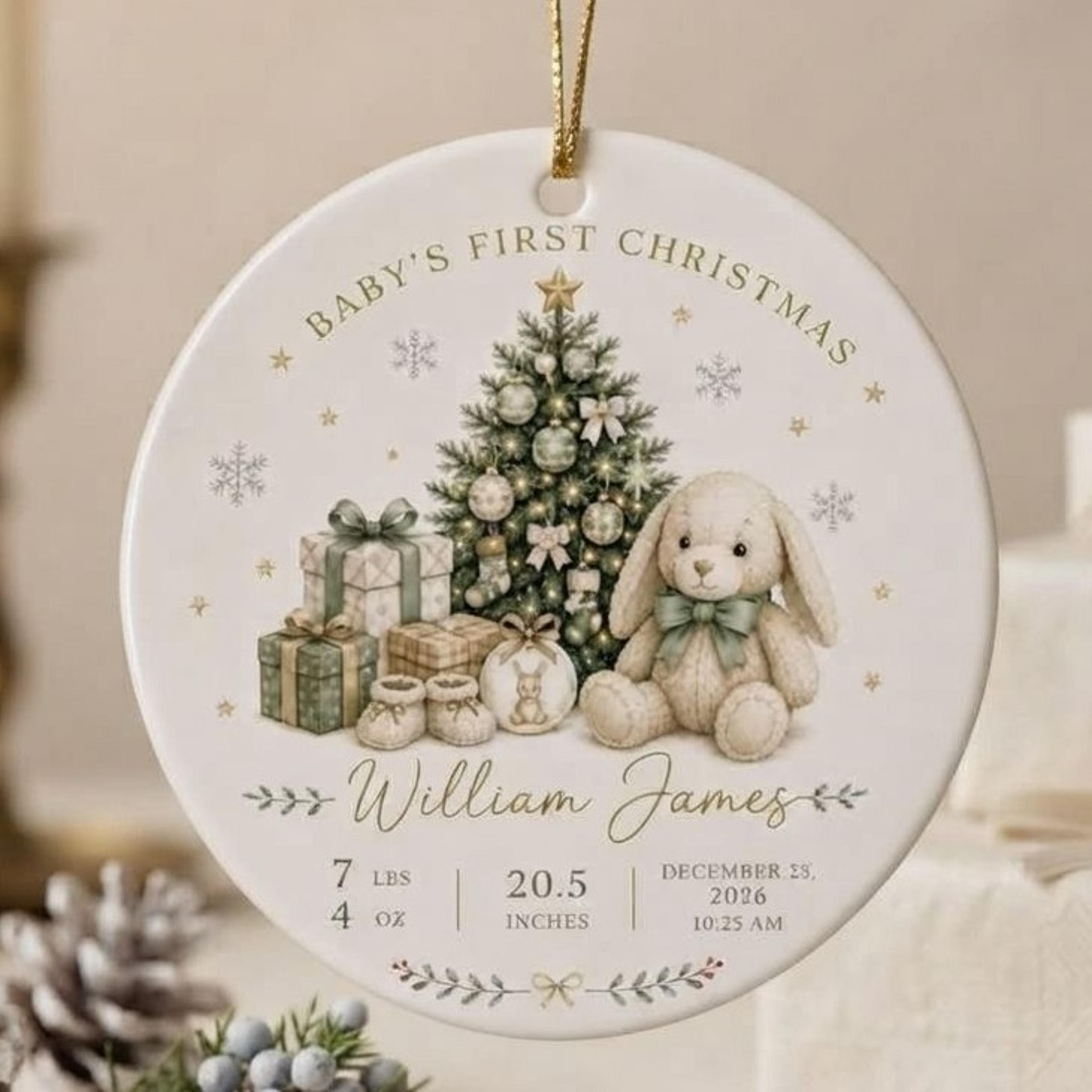 personalized baby boy birth stats ornament, custom newborn name keepsake, blue teddy bear baby christmas gift 2026