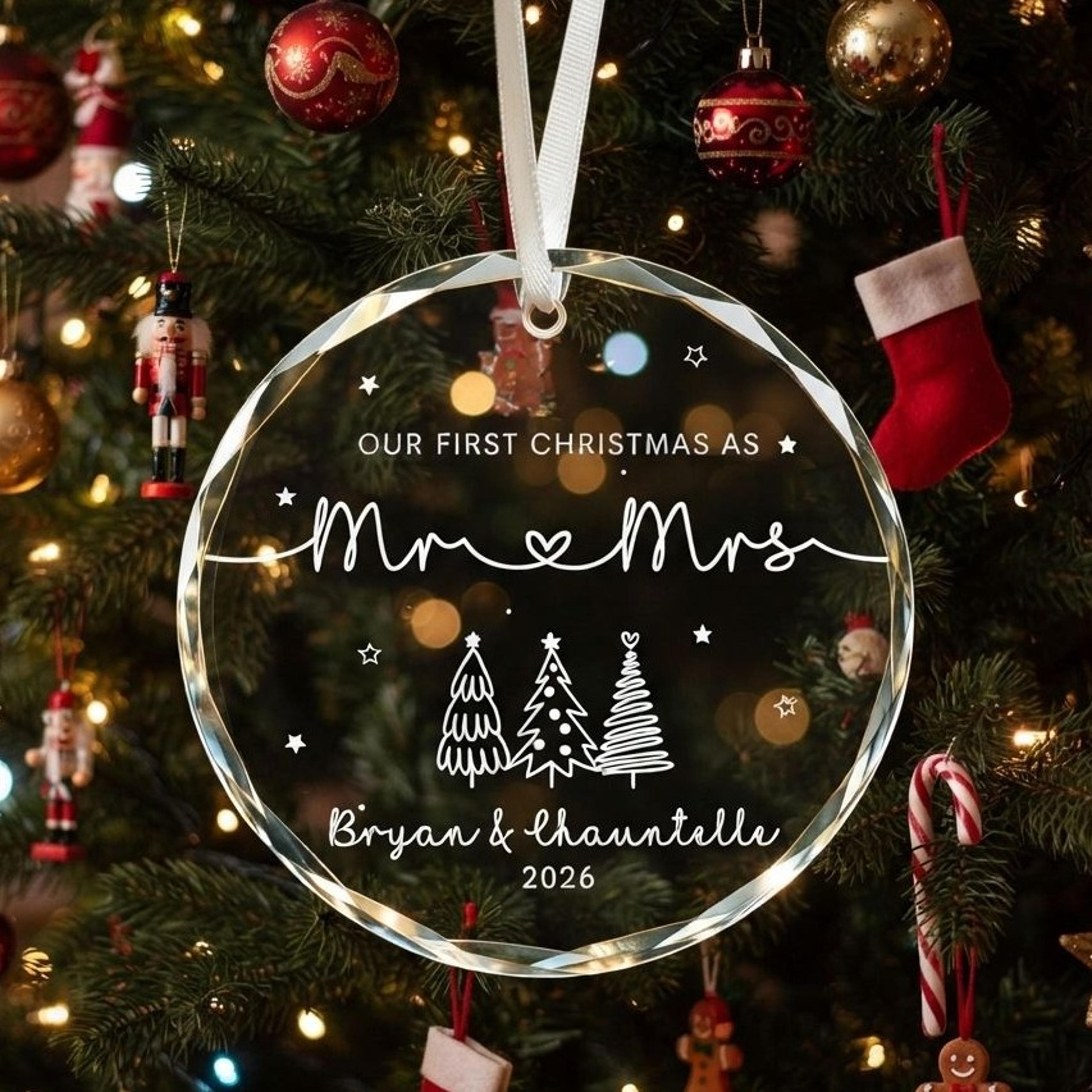personalized first christmas as mr and mrs ornament 2026, newlywed couple christmas keepsake, custom wedding gift for