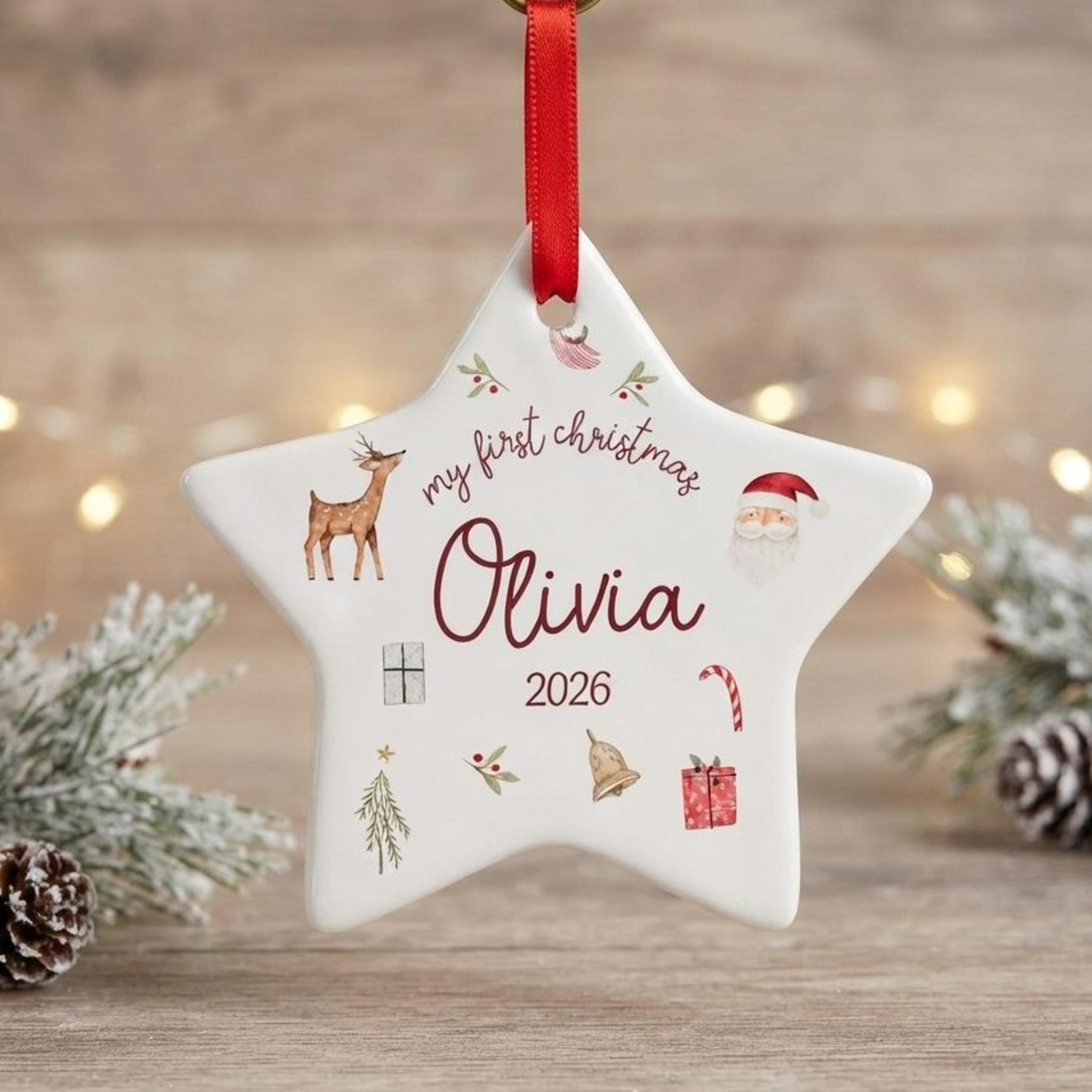 personalized baby's first christmas star ornament, custom name 2026 keepsake, newborn christmas gift, first holiday