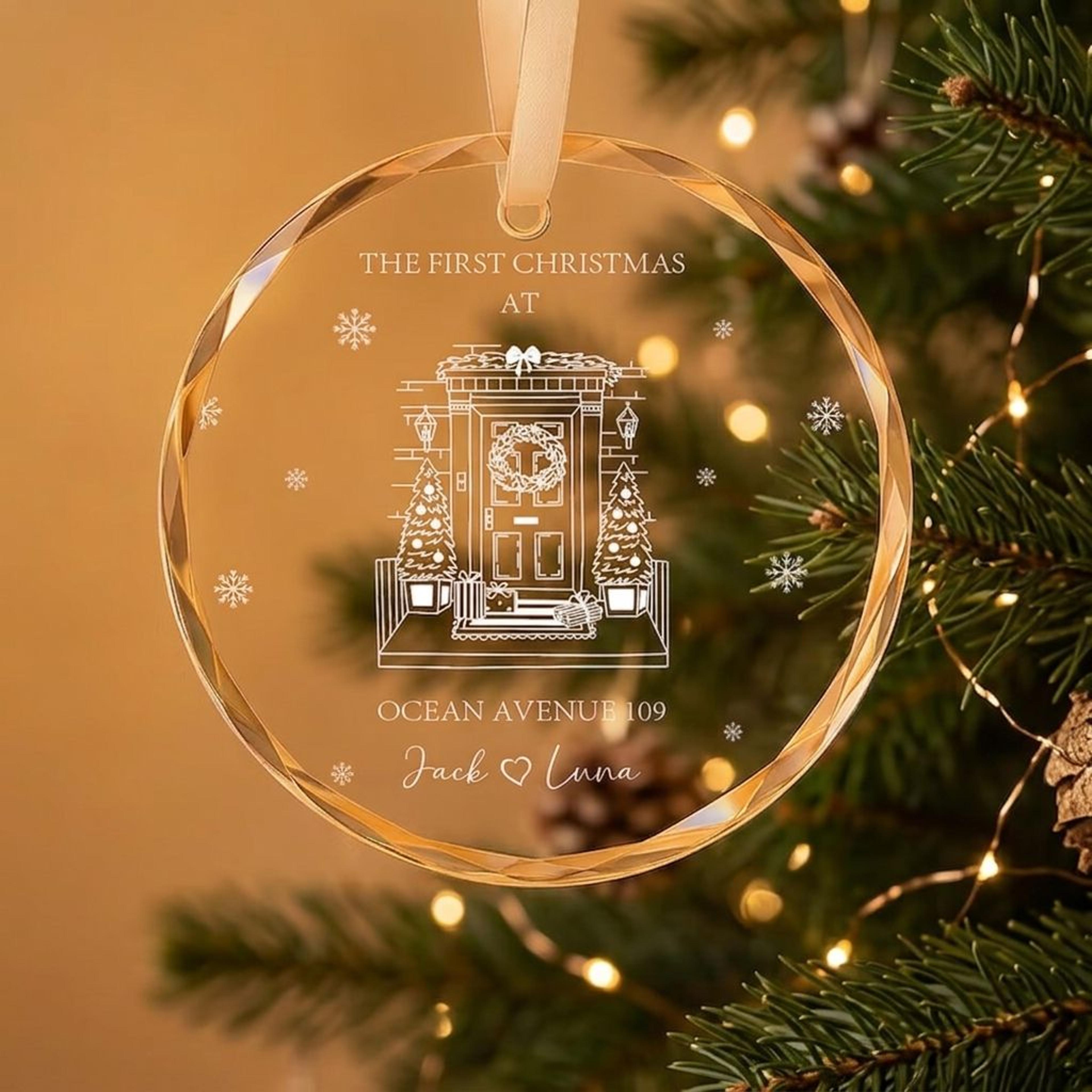 personalized first christmas in new home ornament, custom address crystal christmas decoration, new house couple keepsak