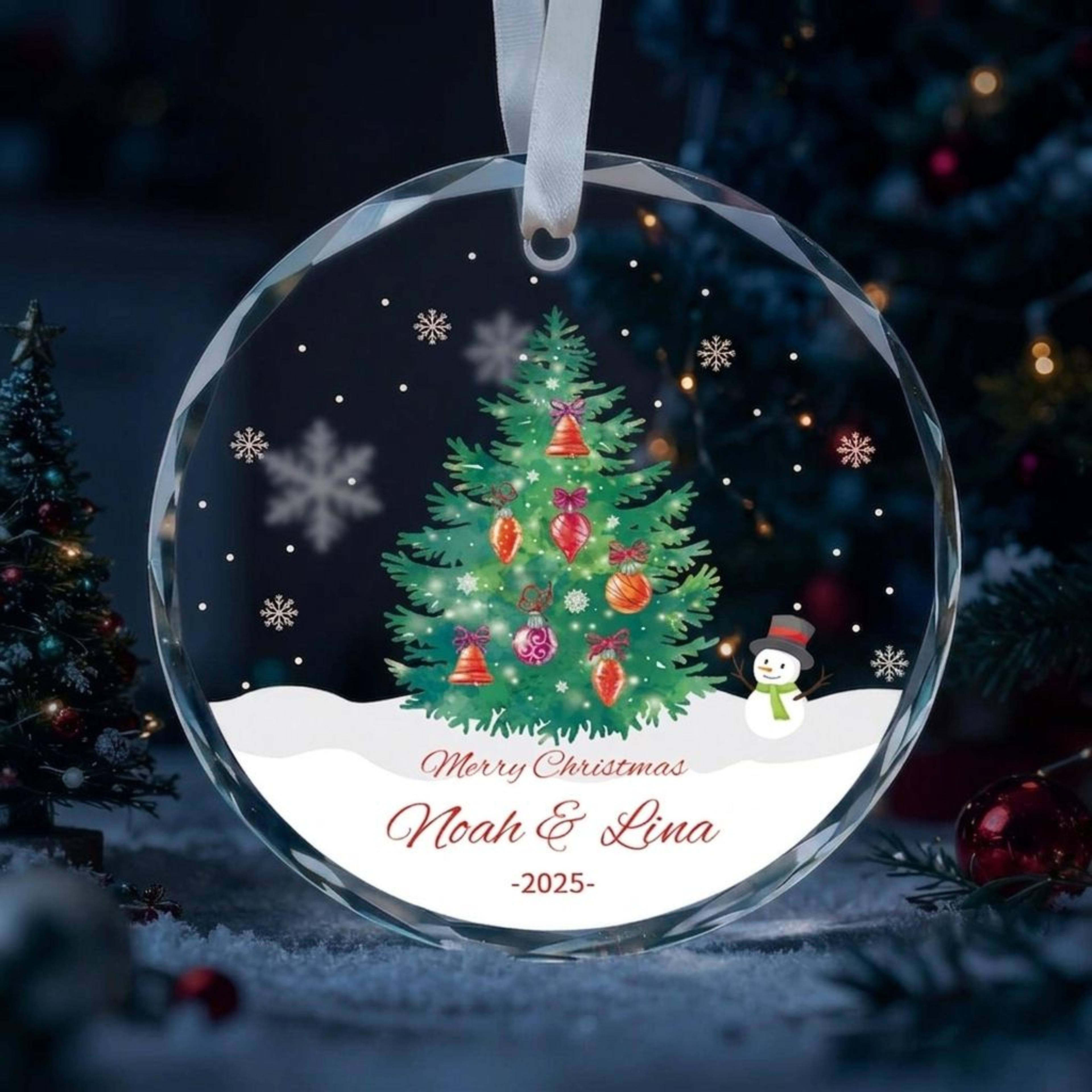 personalized christmas tree ornament, custom couple names crystal christmas decoration, snowman winter wonderland