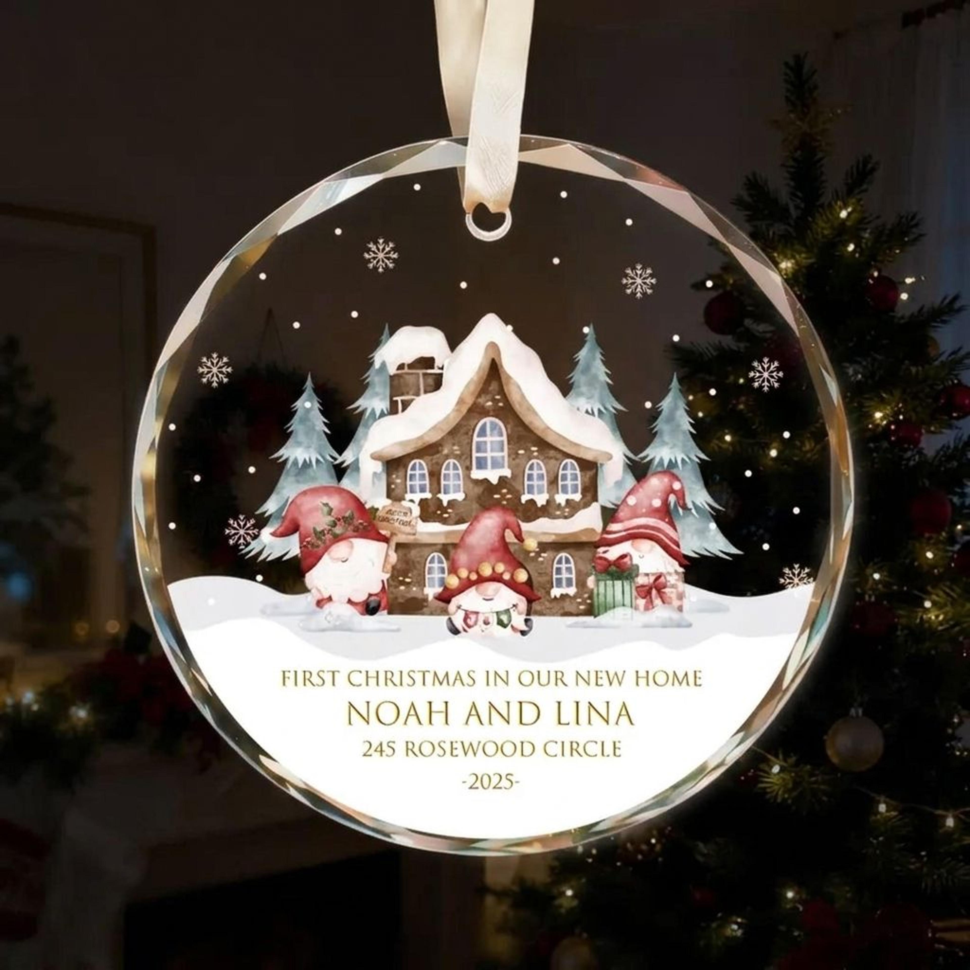 personalized first christmas in new home ornament, cute christmas gnome house decoration, custom family keepsake