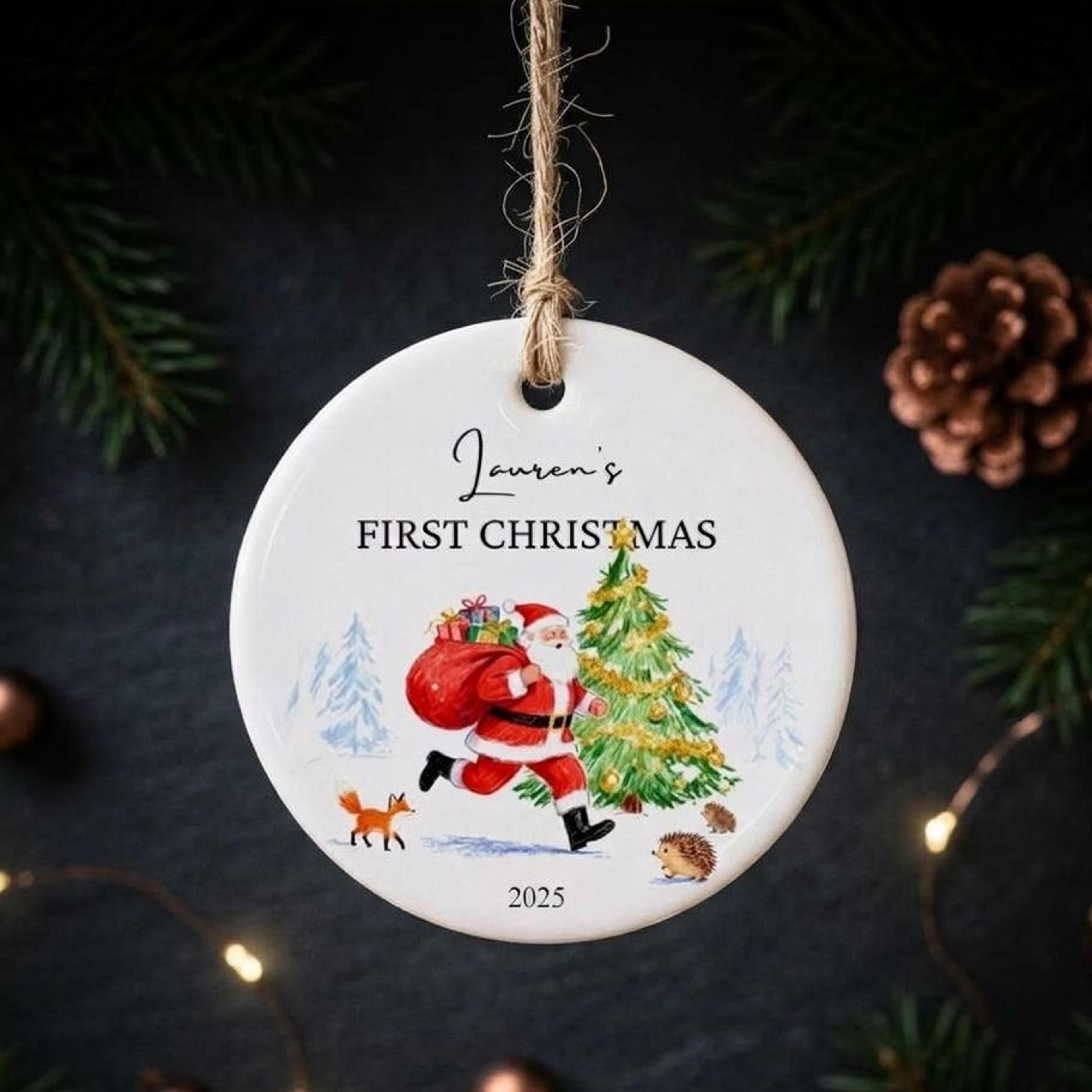 personalized baby's first christmas ornament, custom baby name santa christmas tree keepsake, newborn holiday gift 2025
