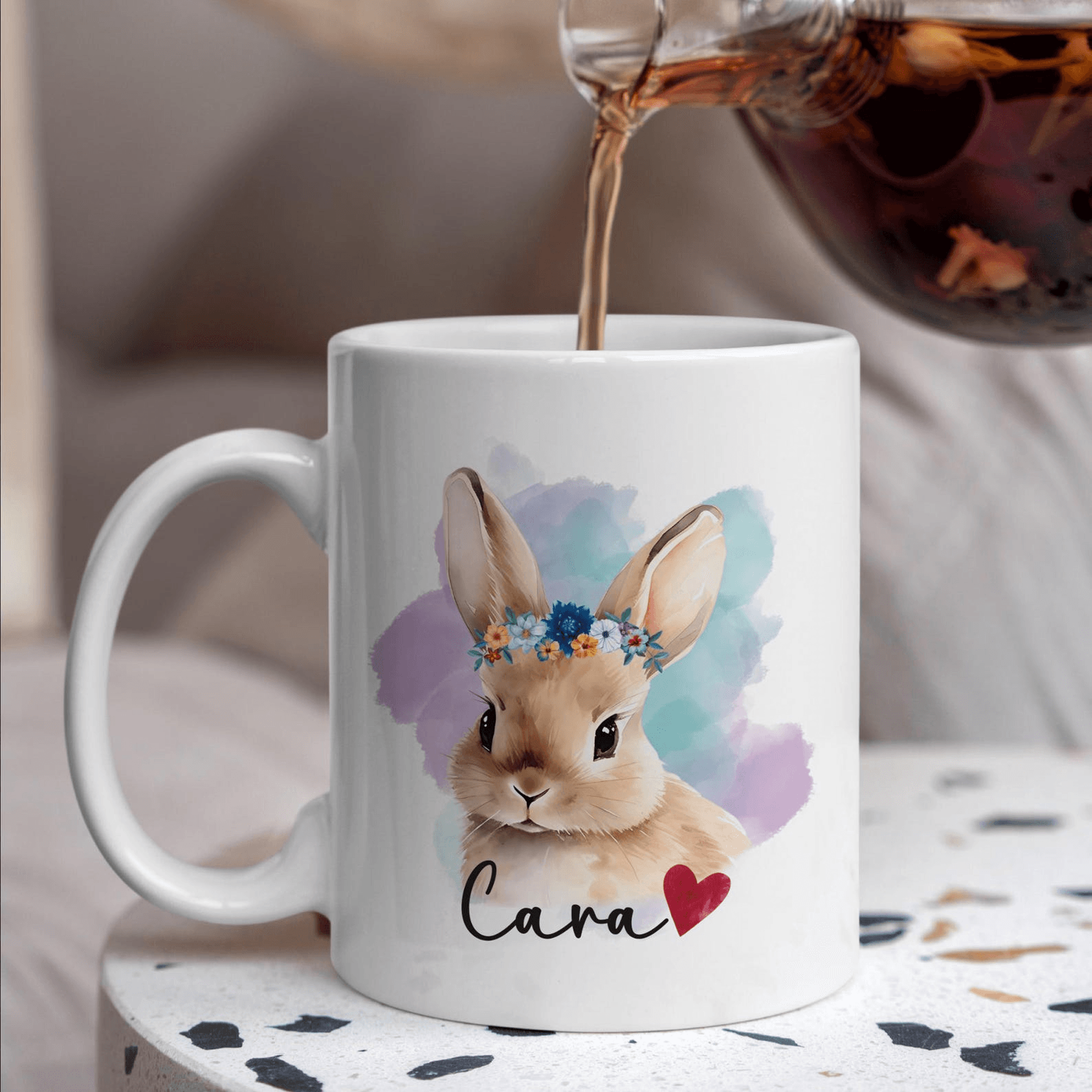 custom easter bunny mug, personalized floral coffee mug, custom name easter gift mug, ceramic cute bunny cup