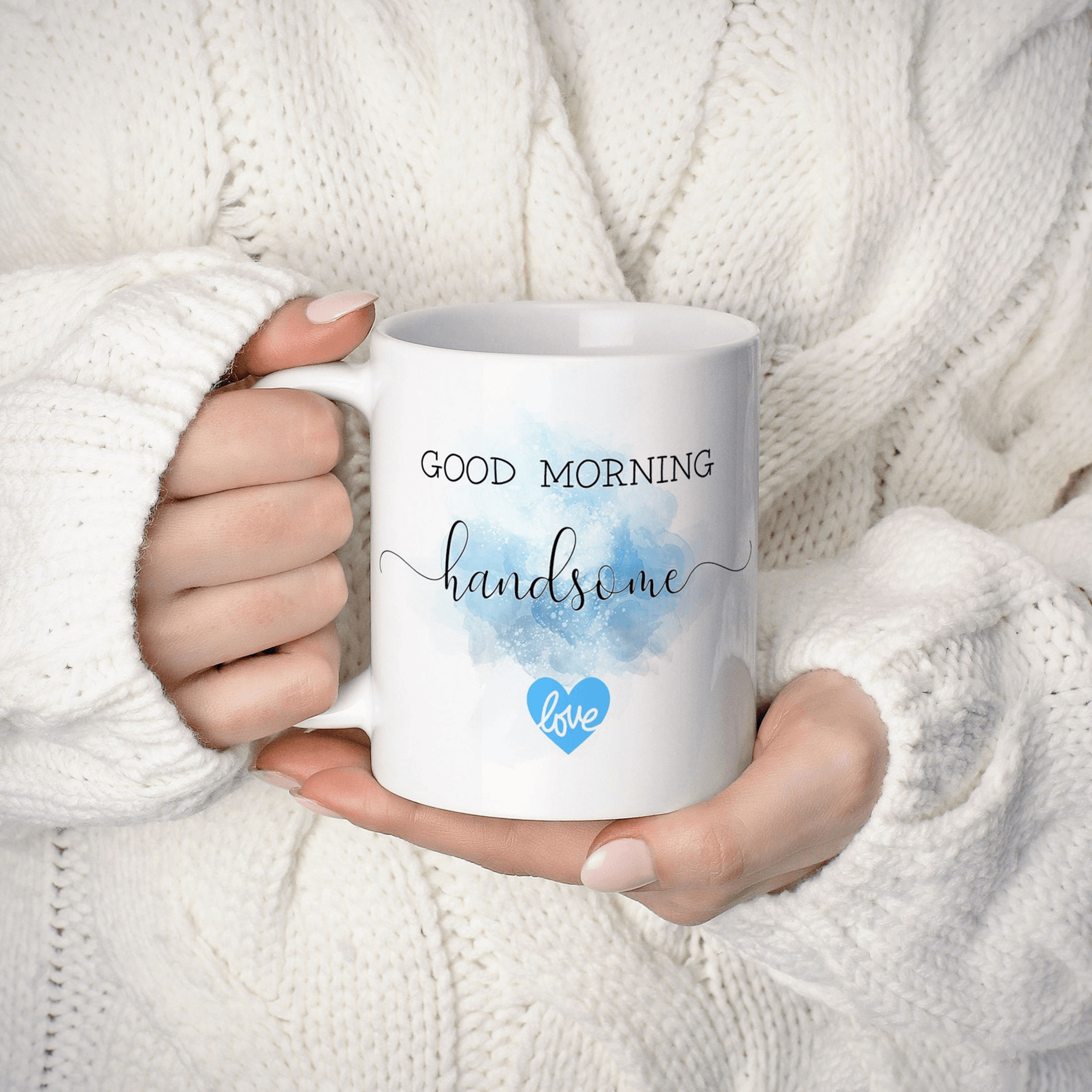 good morning handsome mug, romantic anniversary coffee mug for him, gift for boyfriend husband