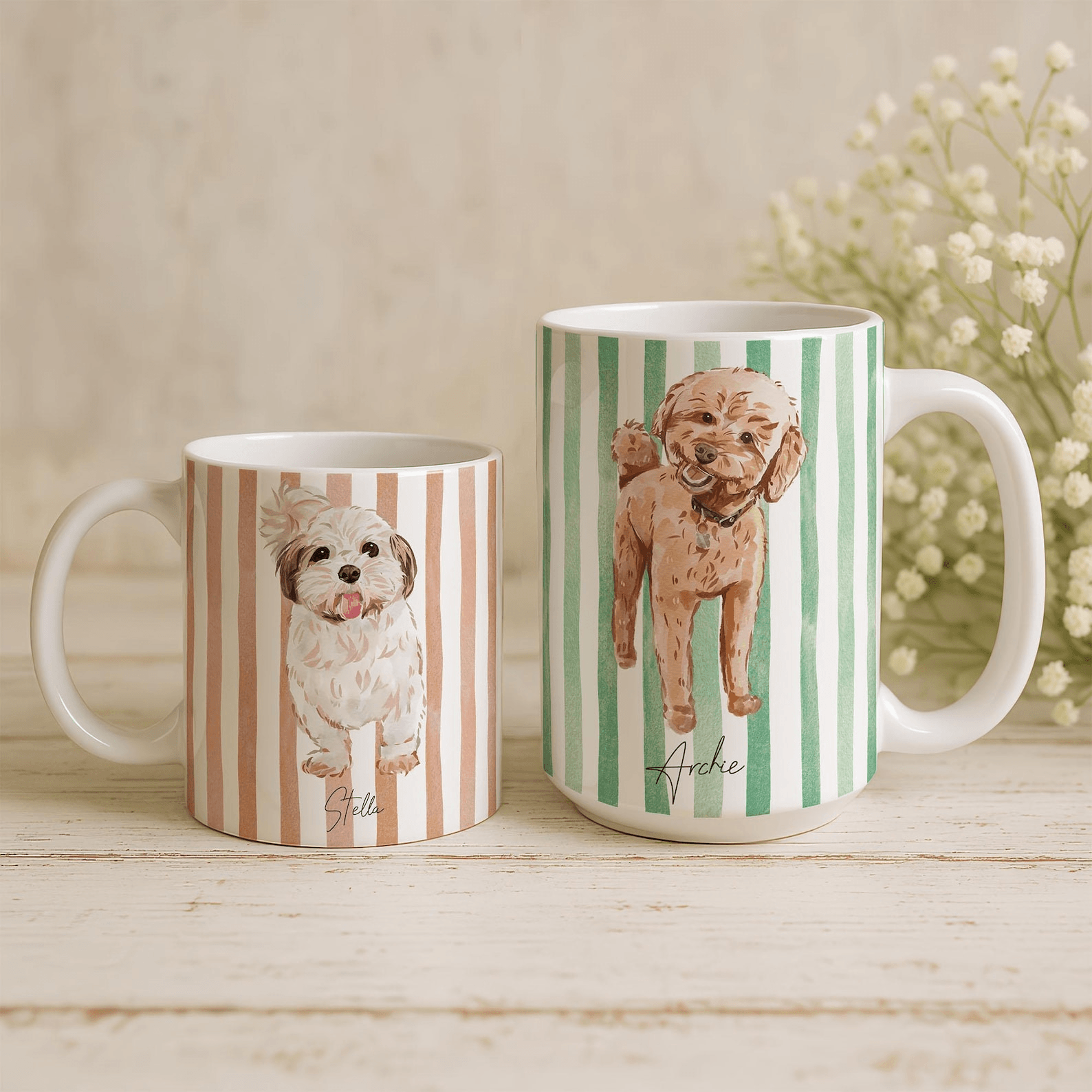 custom watercolor pet portrait mug personalized dog cat photo coffee cup gift for pet lovers