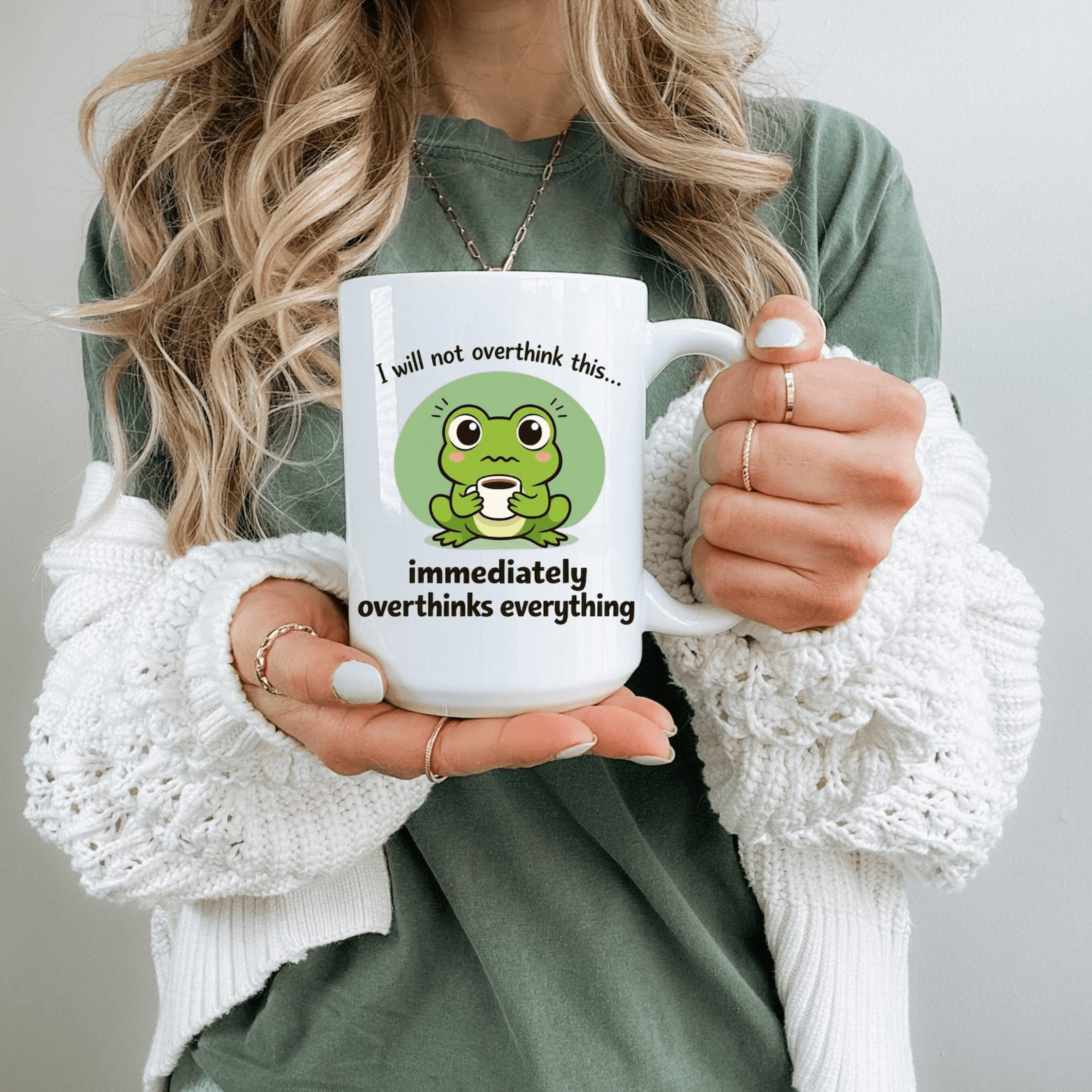 i will not overthink this frog mug – funny anxiety mental health coffee cup, cute sarcastic coworker gift
