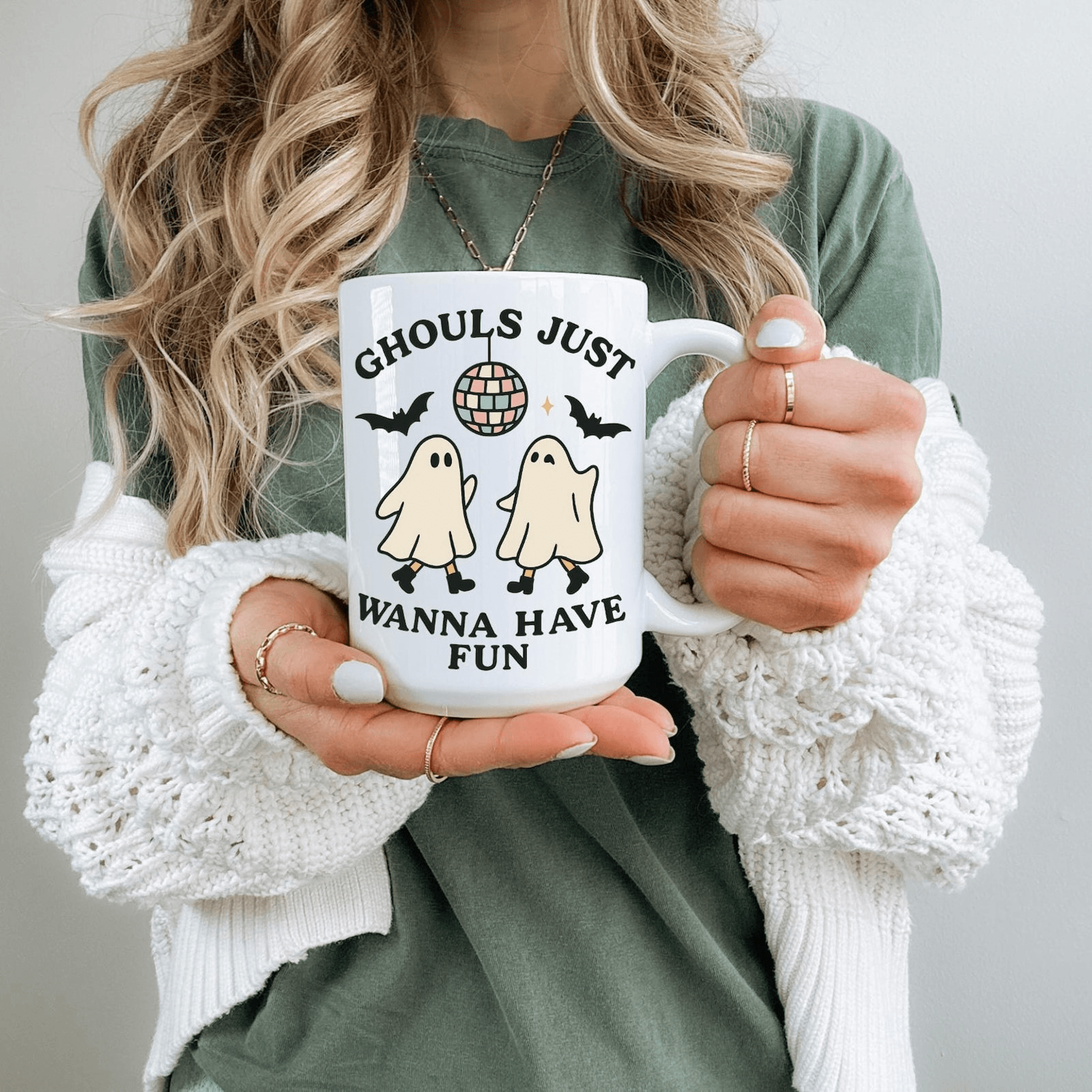 ghouls just wanna have fun mug – funny halloween ghost disco coffee cup gift