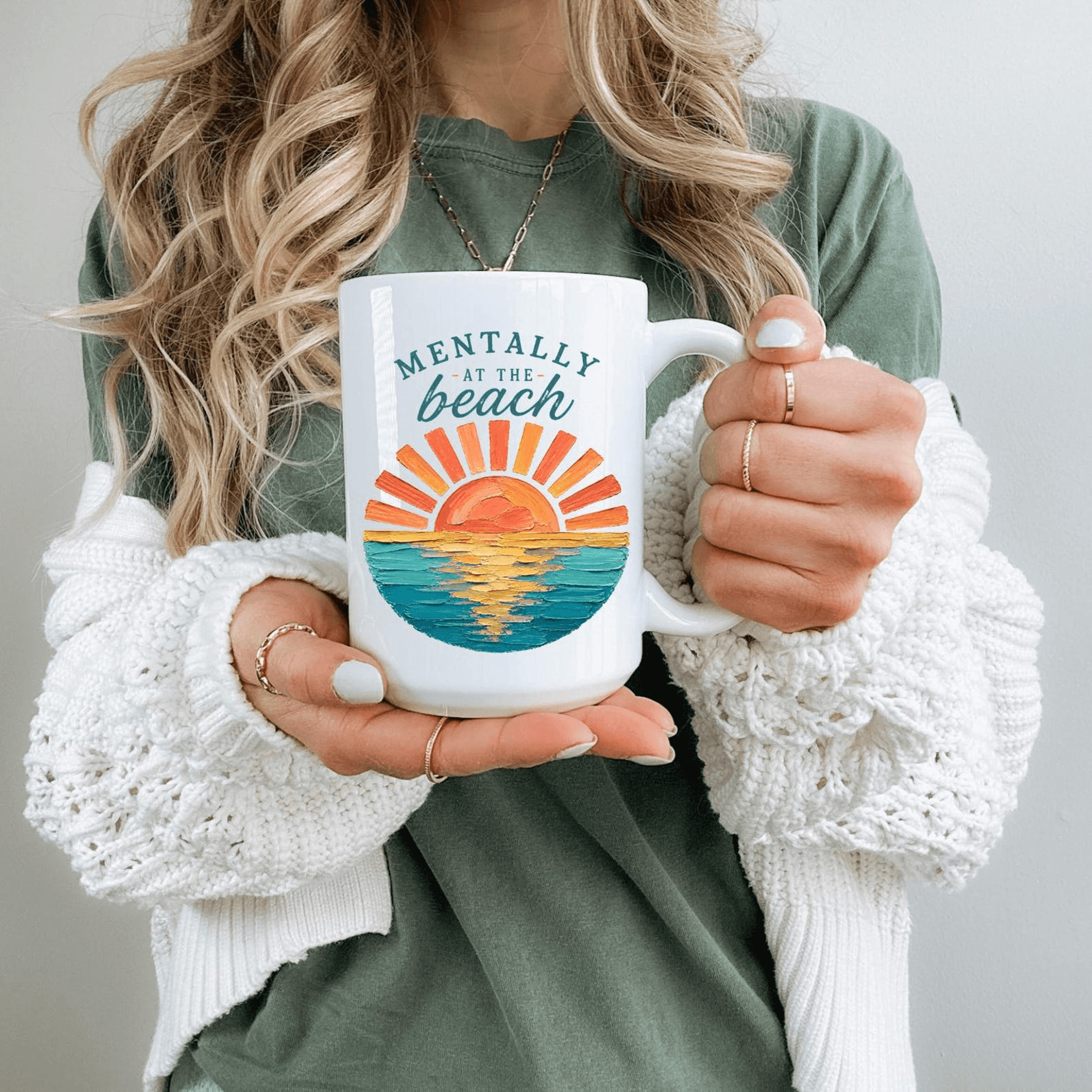 mentally at the beach mug – beach coffee mug ocean sunset vacation mood cup gift