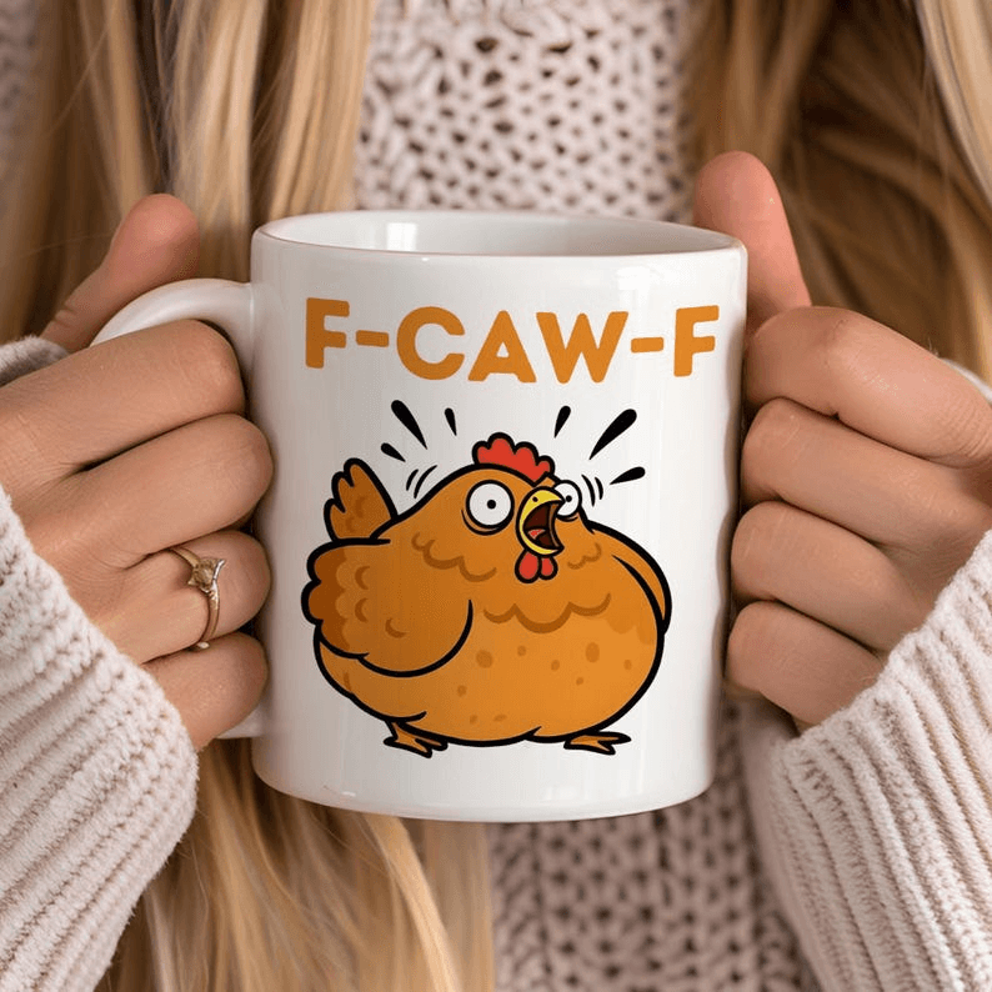 funny chicken mug 15 oz mug, f-caw-f coffee mug, chicken lover gift, farm animal humor mug for adults