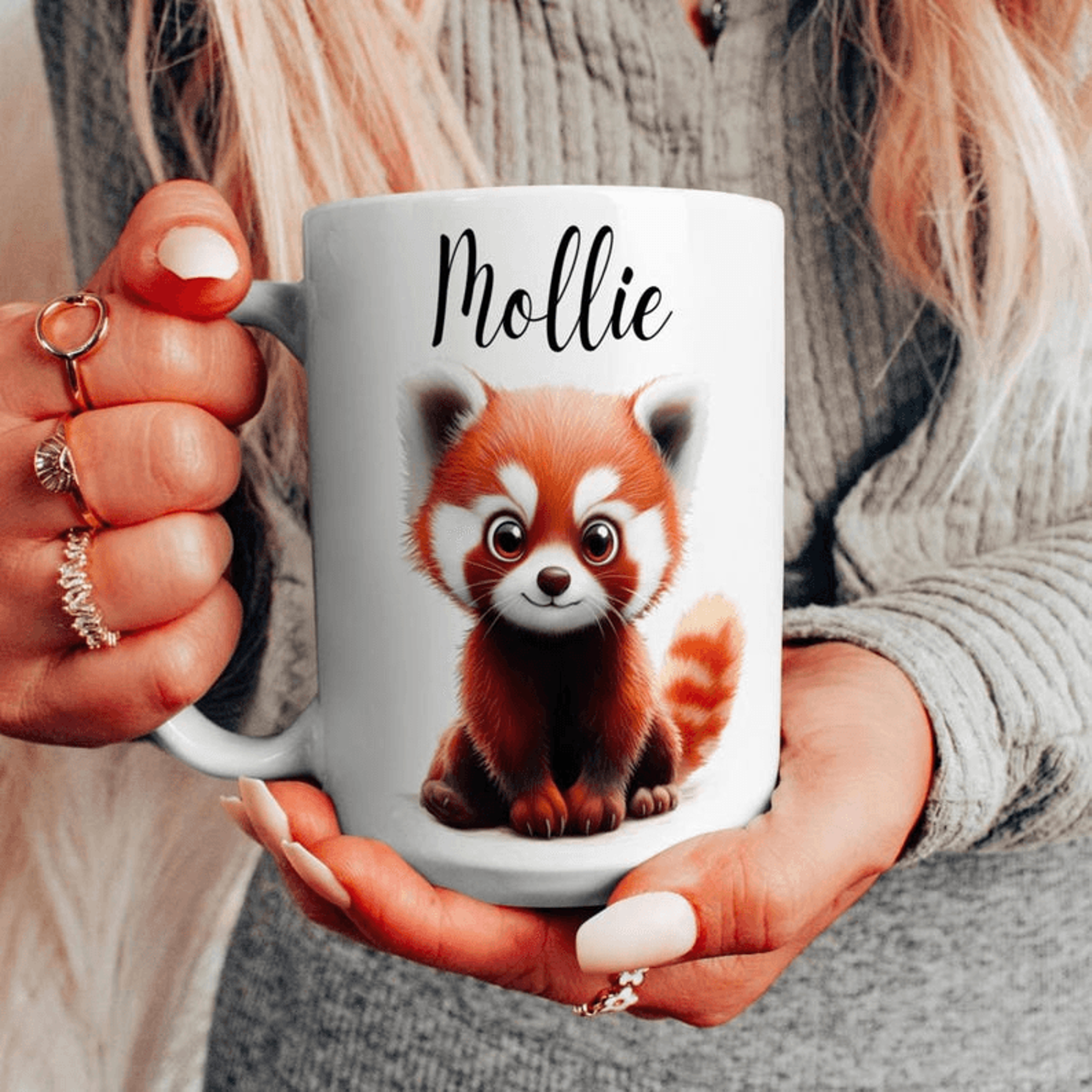 personalized red panda mug 15 oz mug, custom name coffee mug, cute red panda lover gift for kids & animal lovers