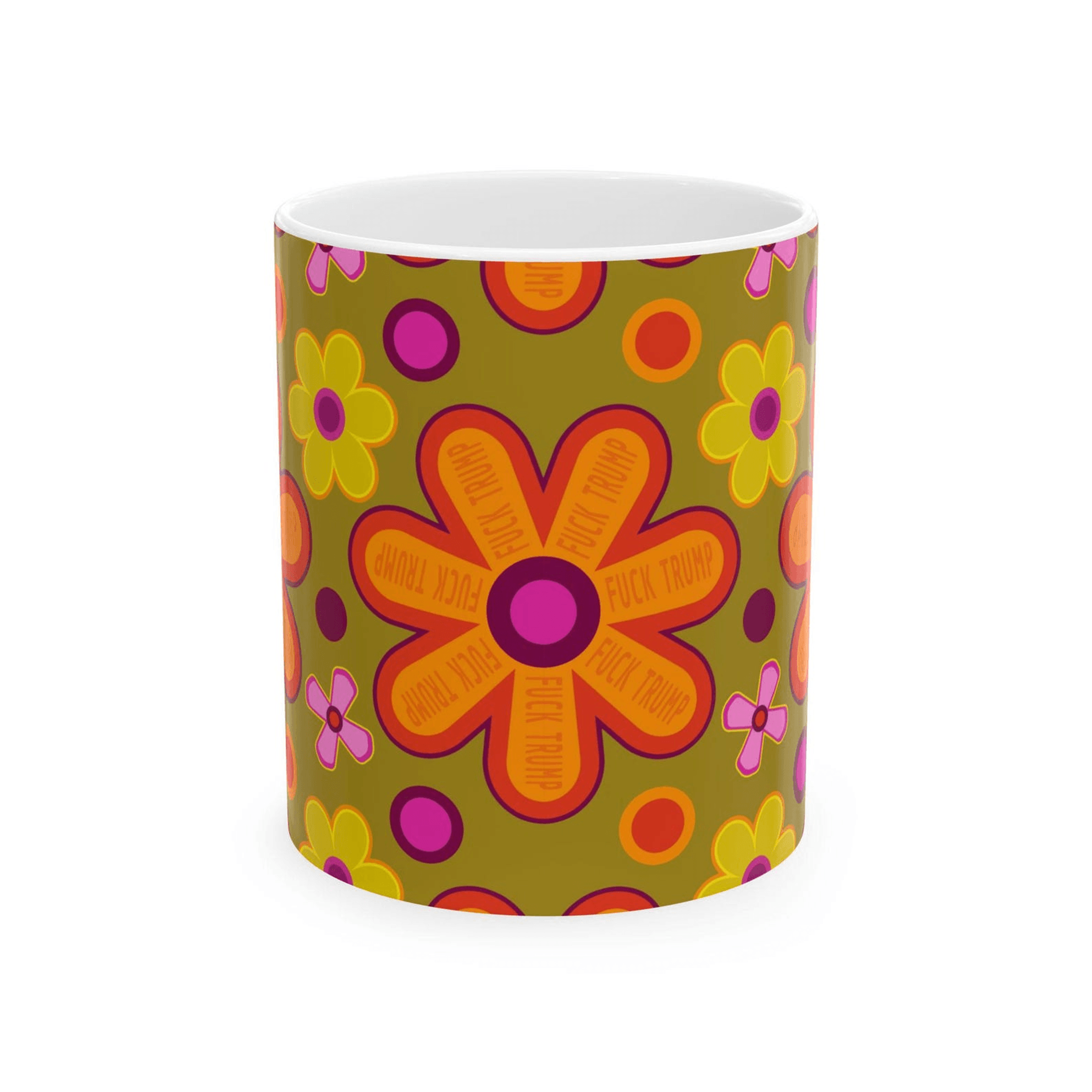 retro floral anti trump mug – political satire ceramic coffee cup gift