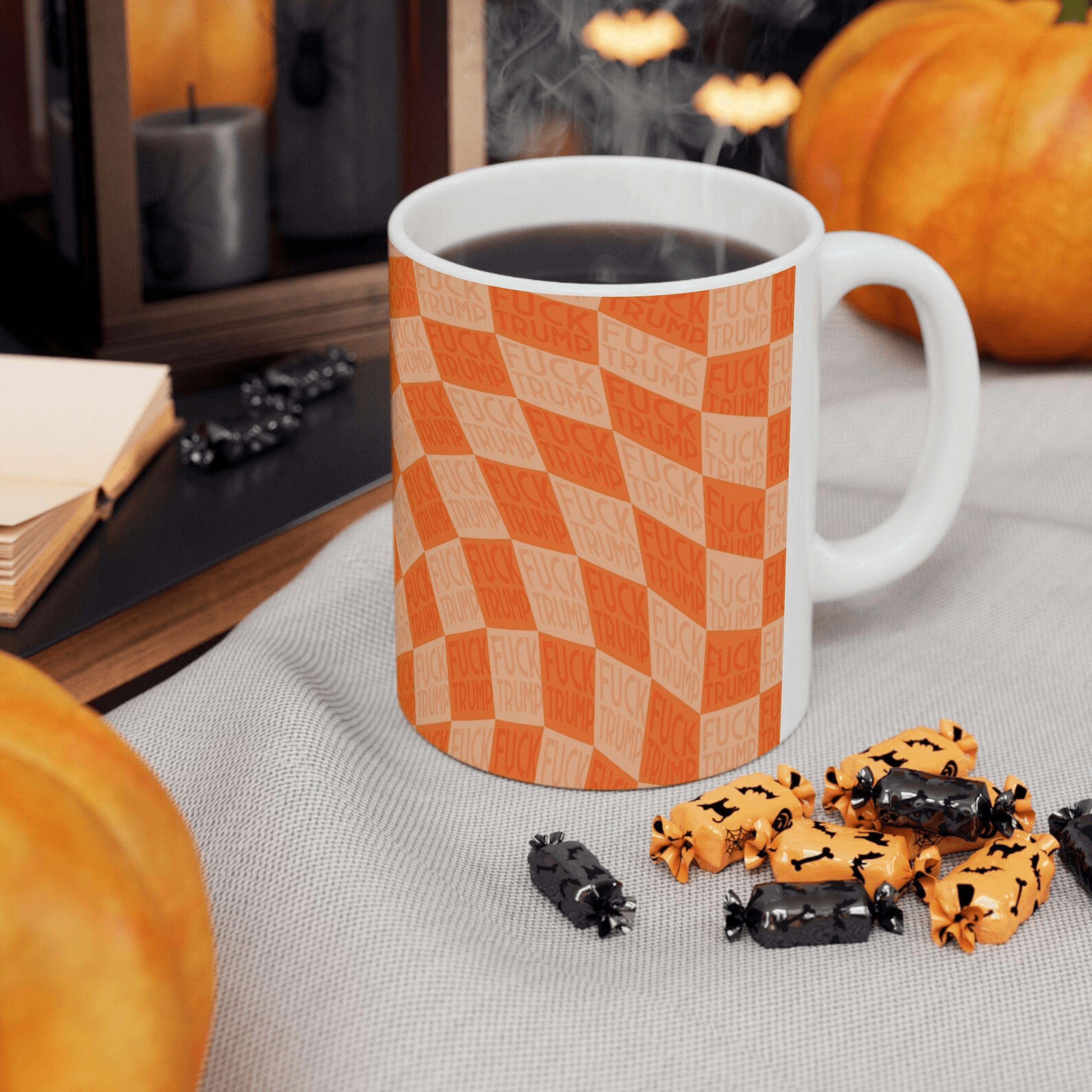 retro geometric political statement mug – ceramic coffee cup gift