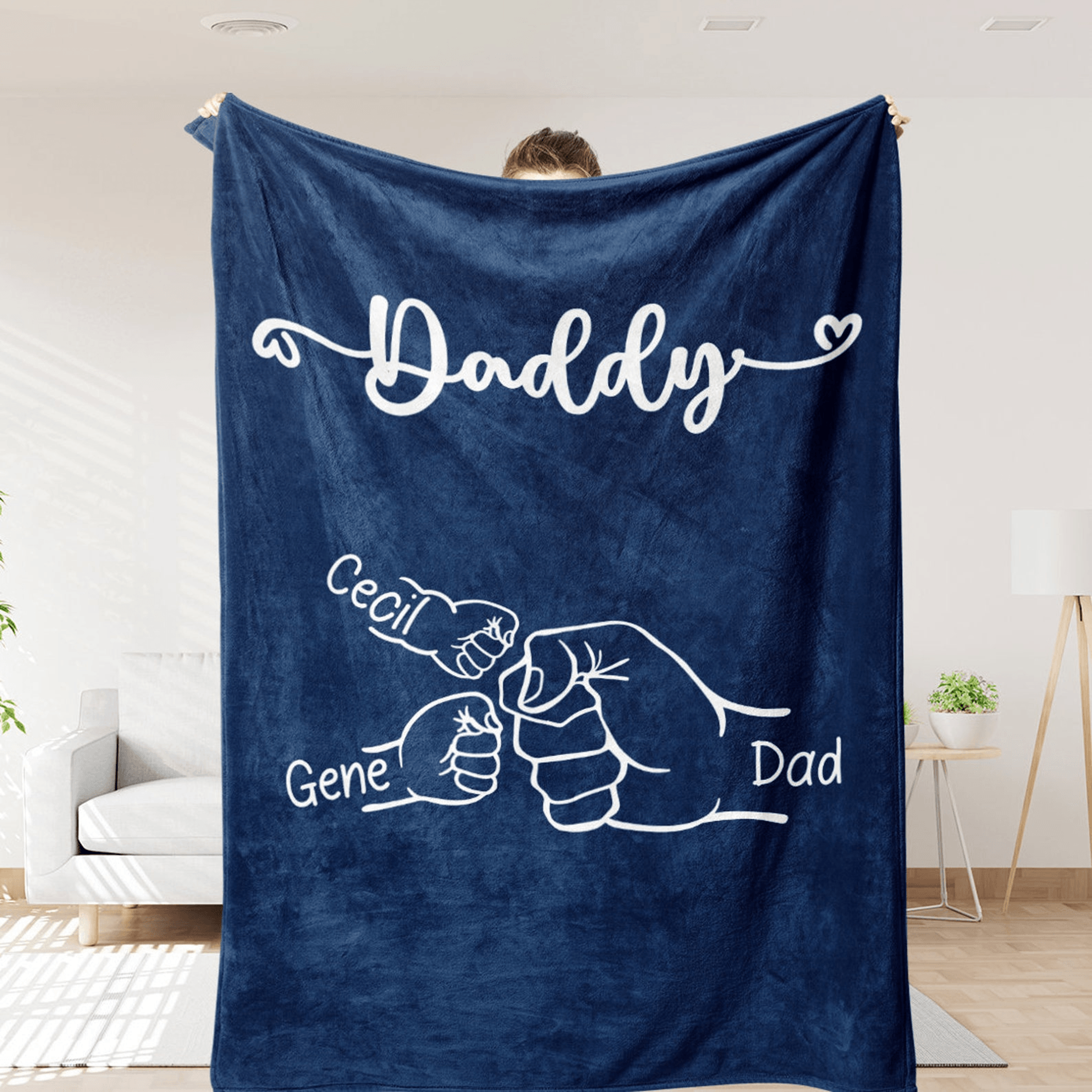 personalized fist bump daddy blanket with kids names father's day gift