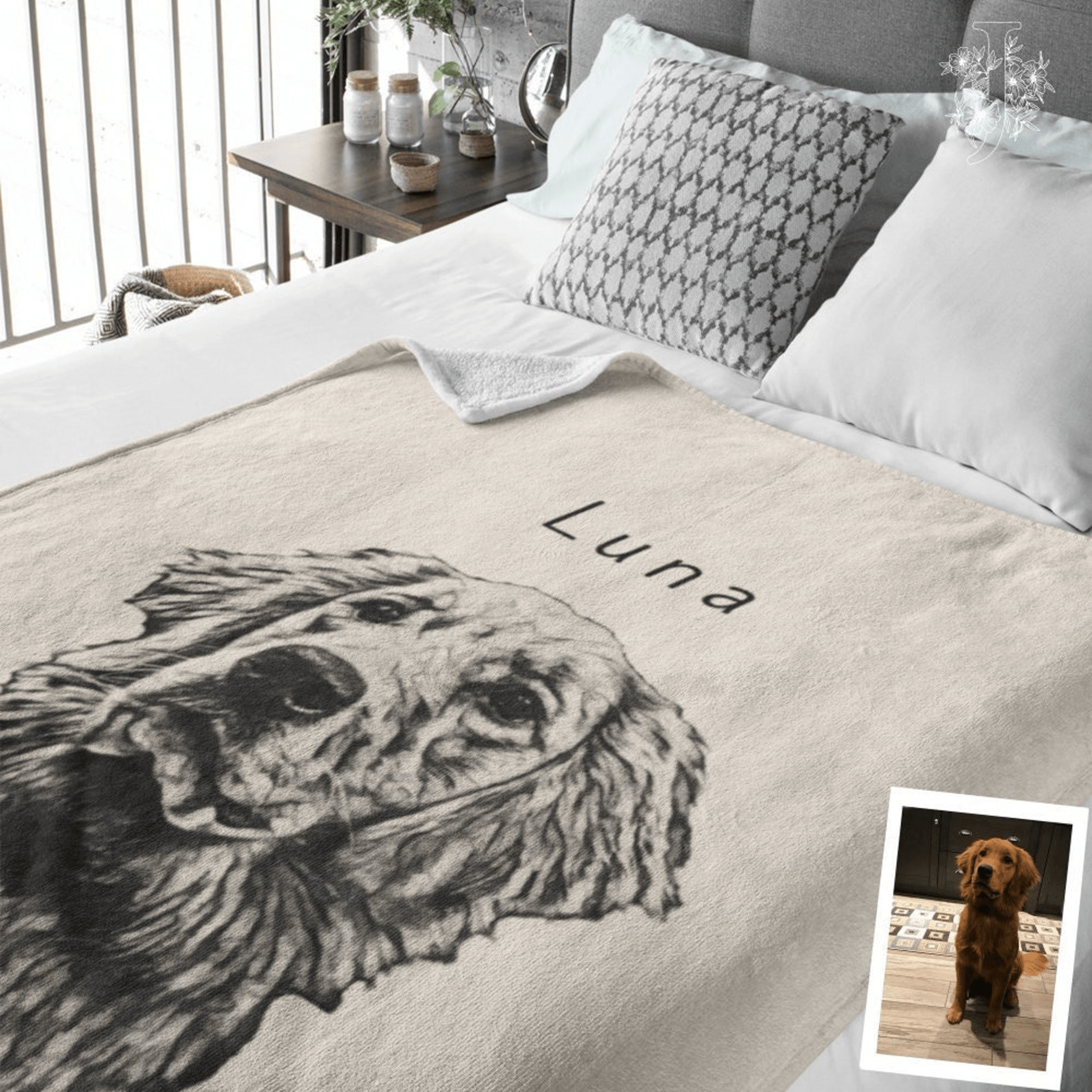 custom pet pen art blanket personalized dog portrait throw with name gift