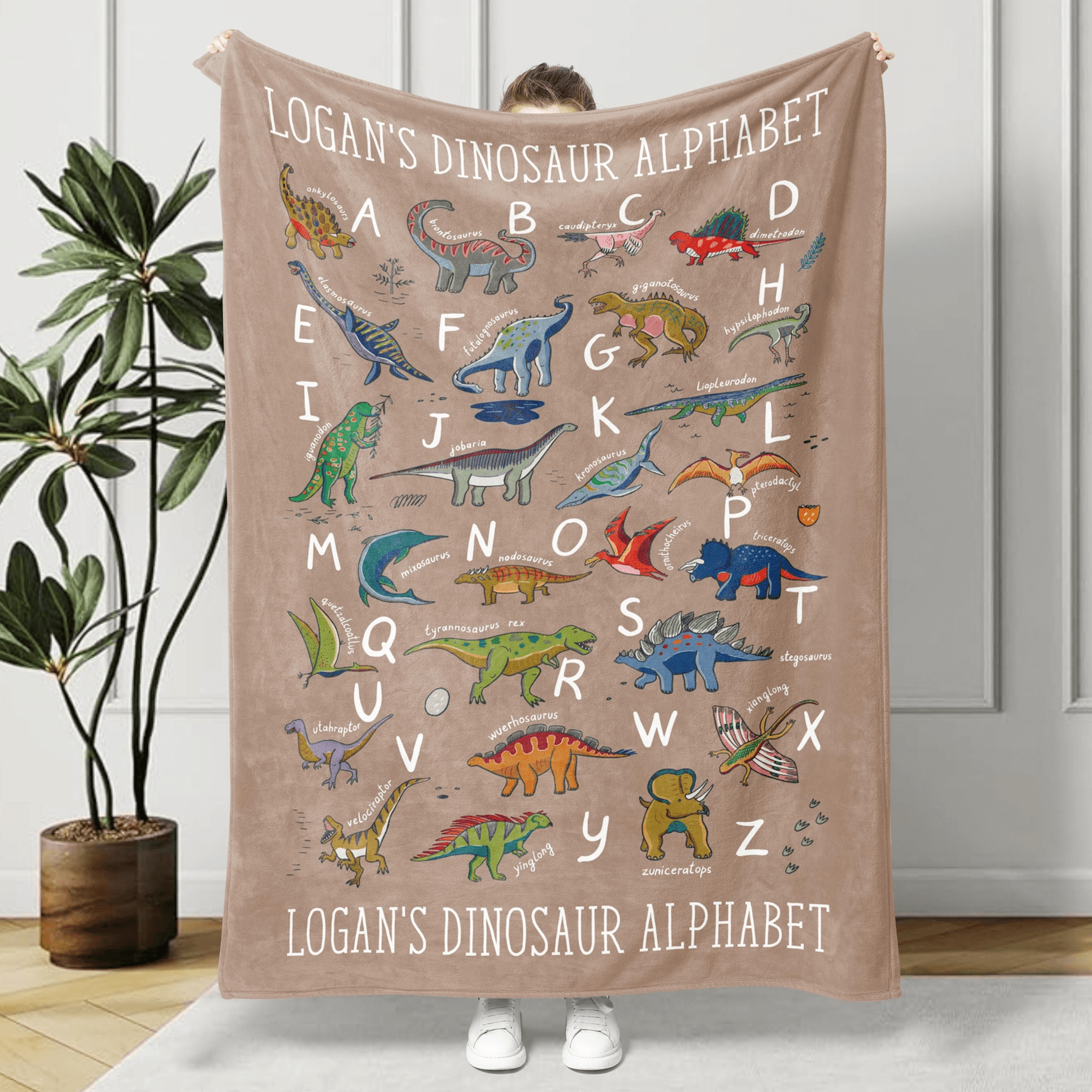 personalized dinosaur alphabet blanket custom name baby blanket educational gift for kids