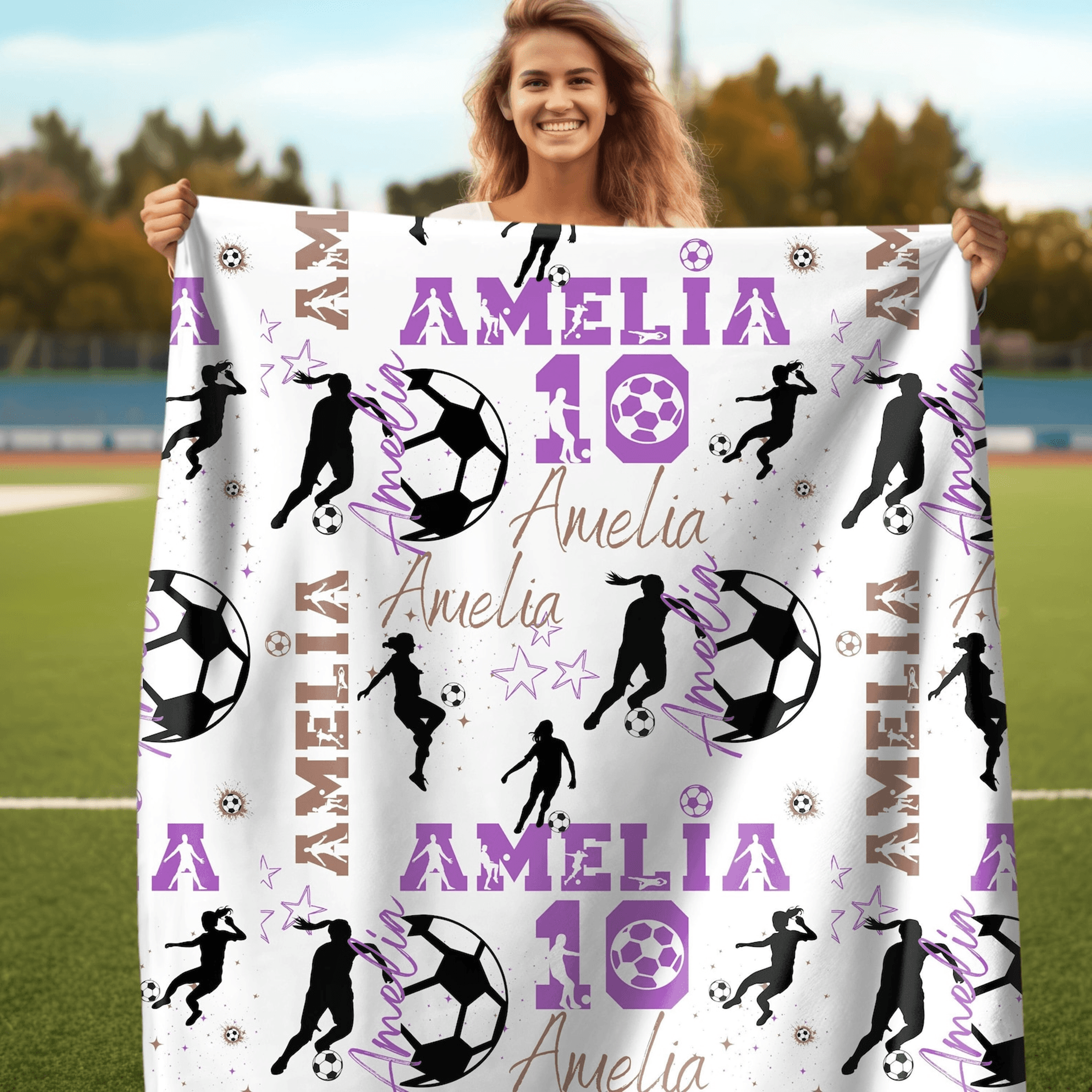 personalized soccer girl blanket custom name soccer throw gift for girls and players