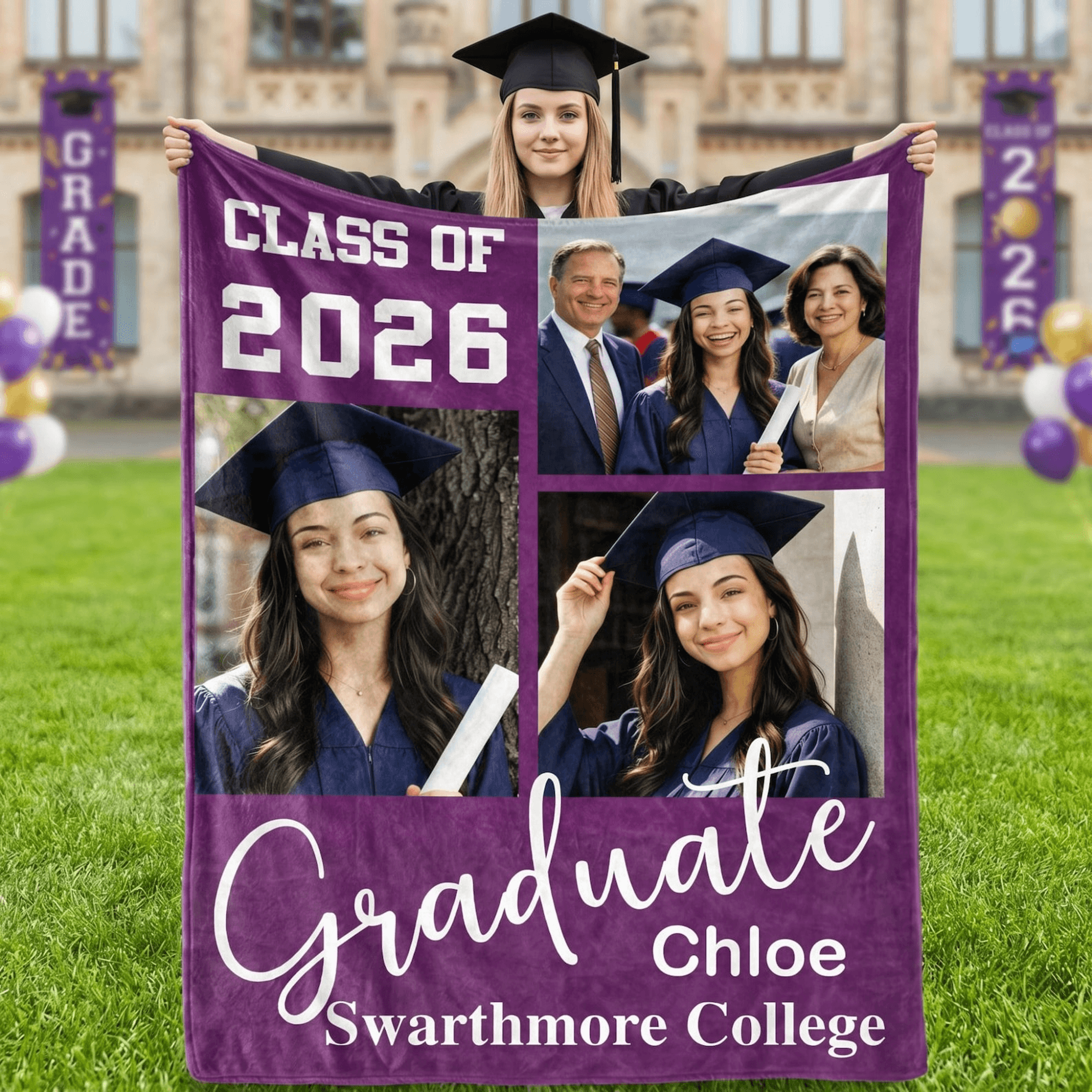 personalized graduation photo blanket with name class of 2026 custom keepsake gift for her