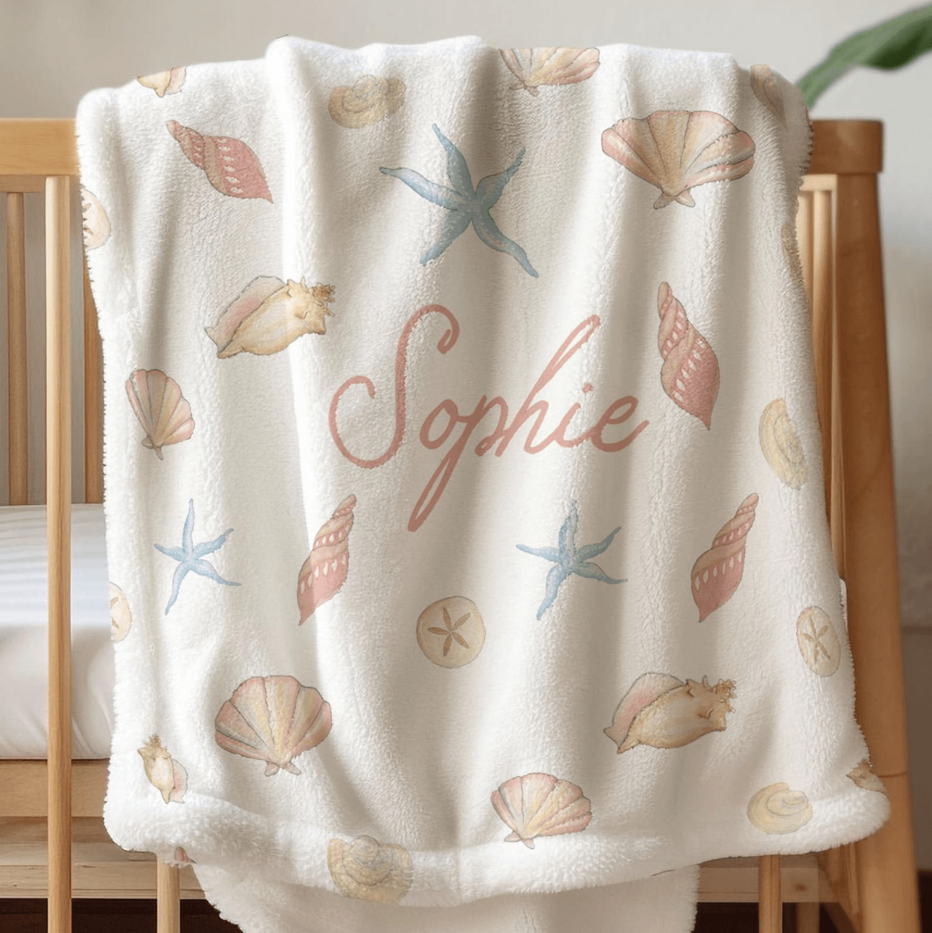 personalized seashell name blanket custom baby girl throw beach-themed kids blanket gift
