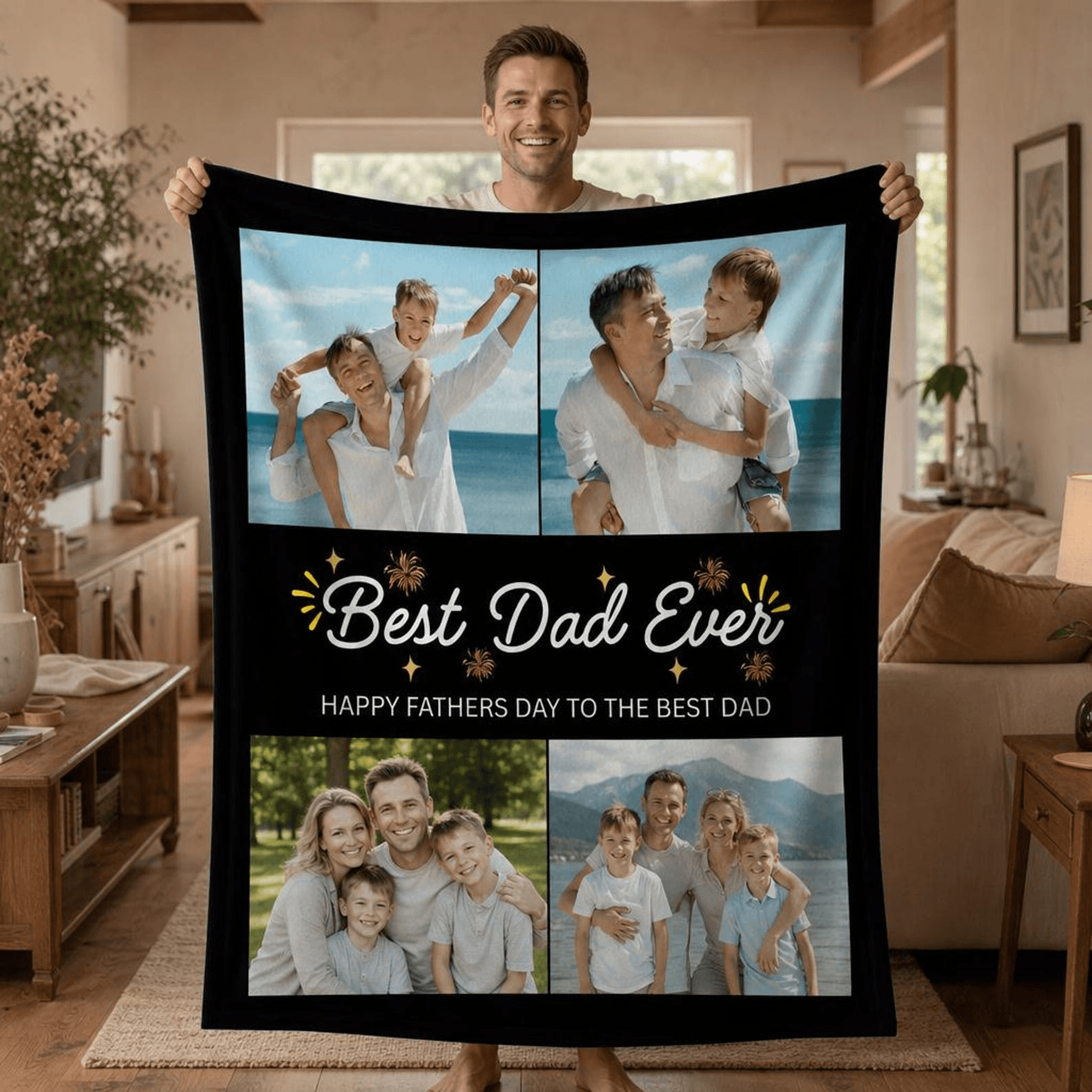 personalized dad photo blanket custom family picture throw father's day gift for dad and grandpa
