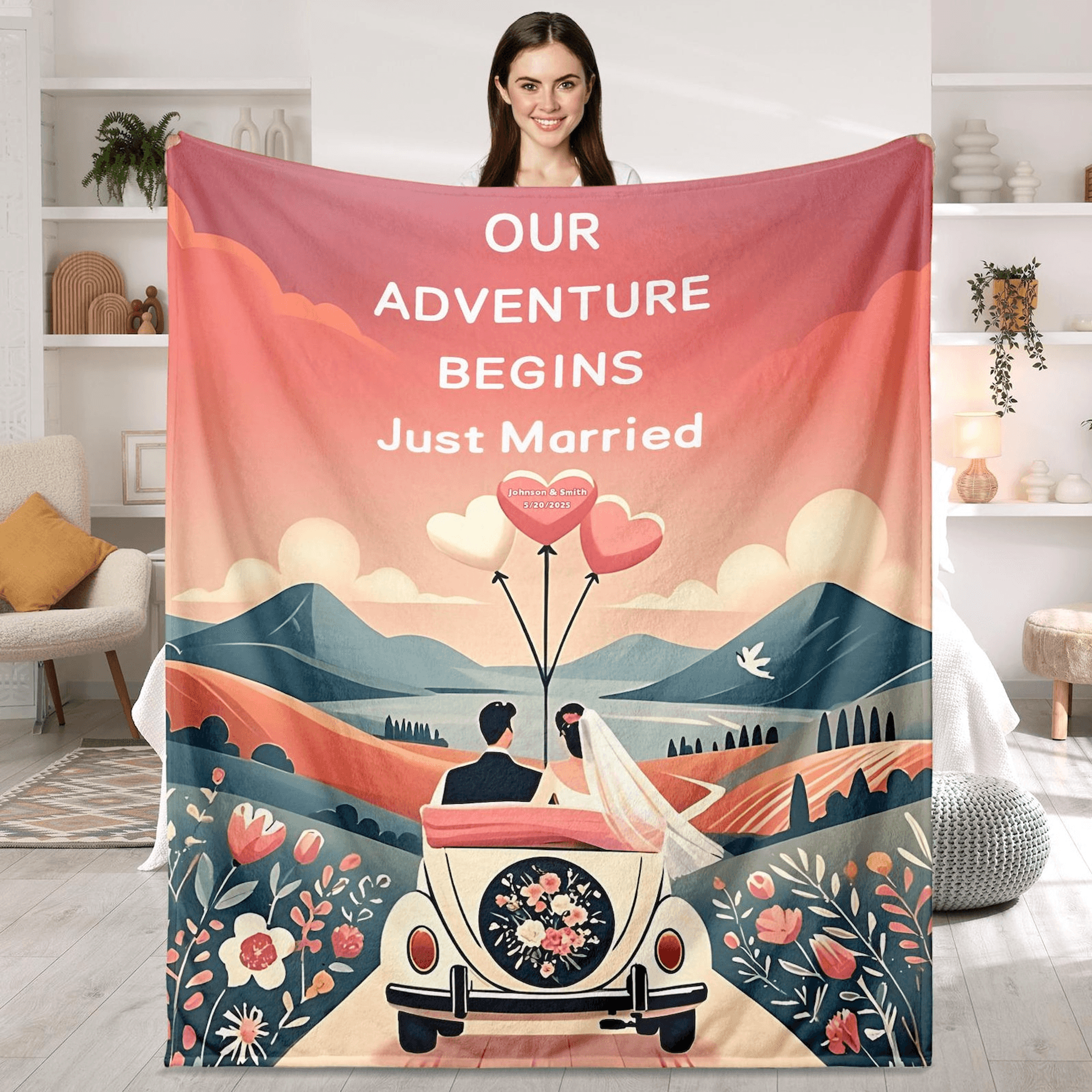 personalized wedding throw blanket – custom couple names blanket for newlyweds, anniversaries & bridal showers