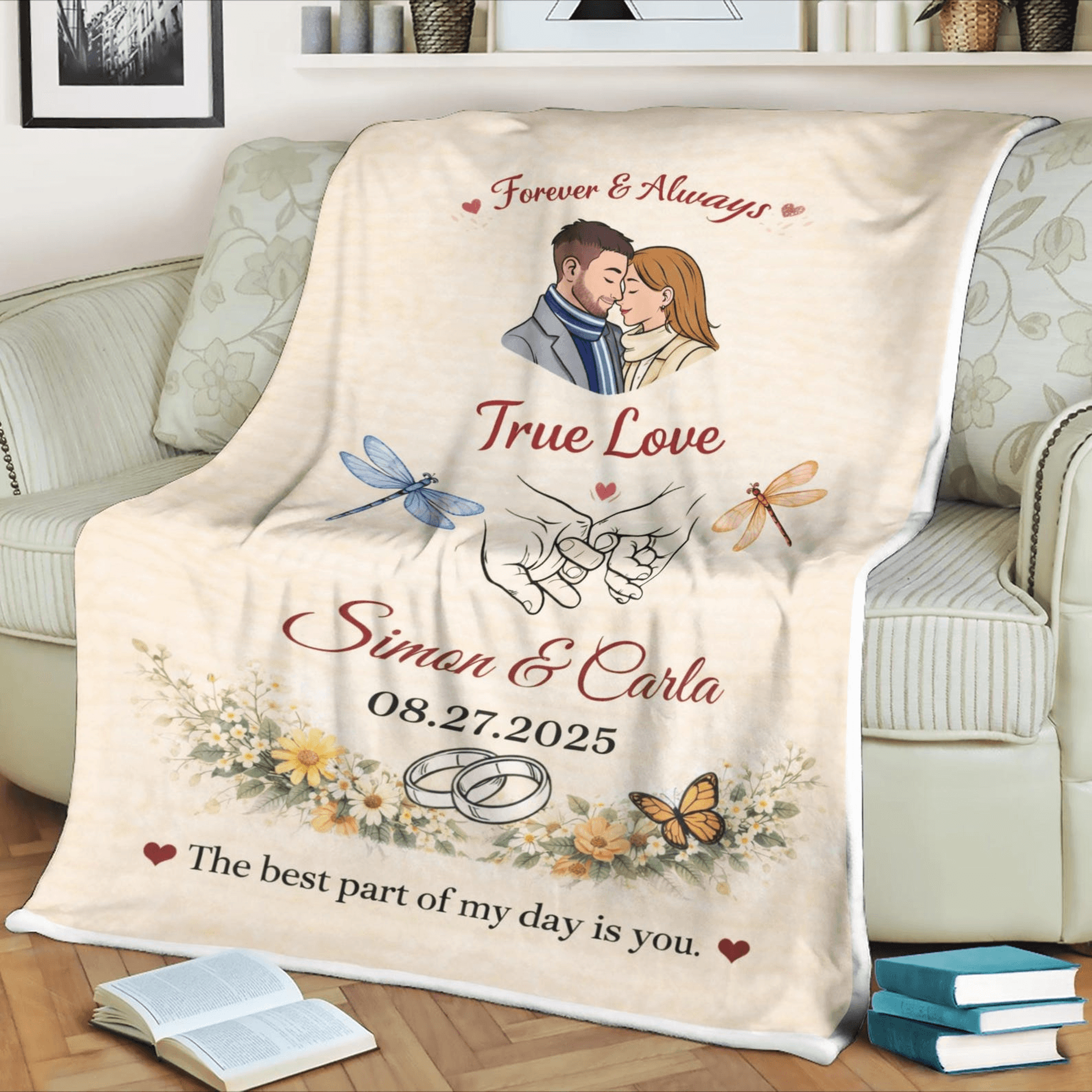 personalized true love fleece blanket – custom couple throw with names & date for anniversaries